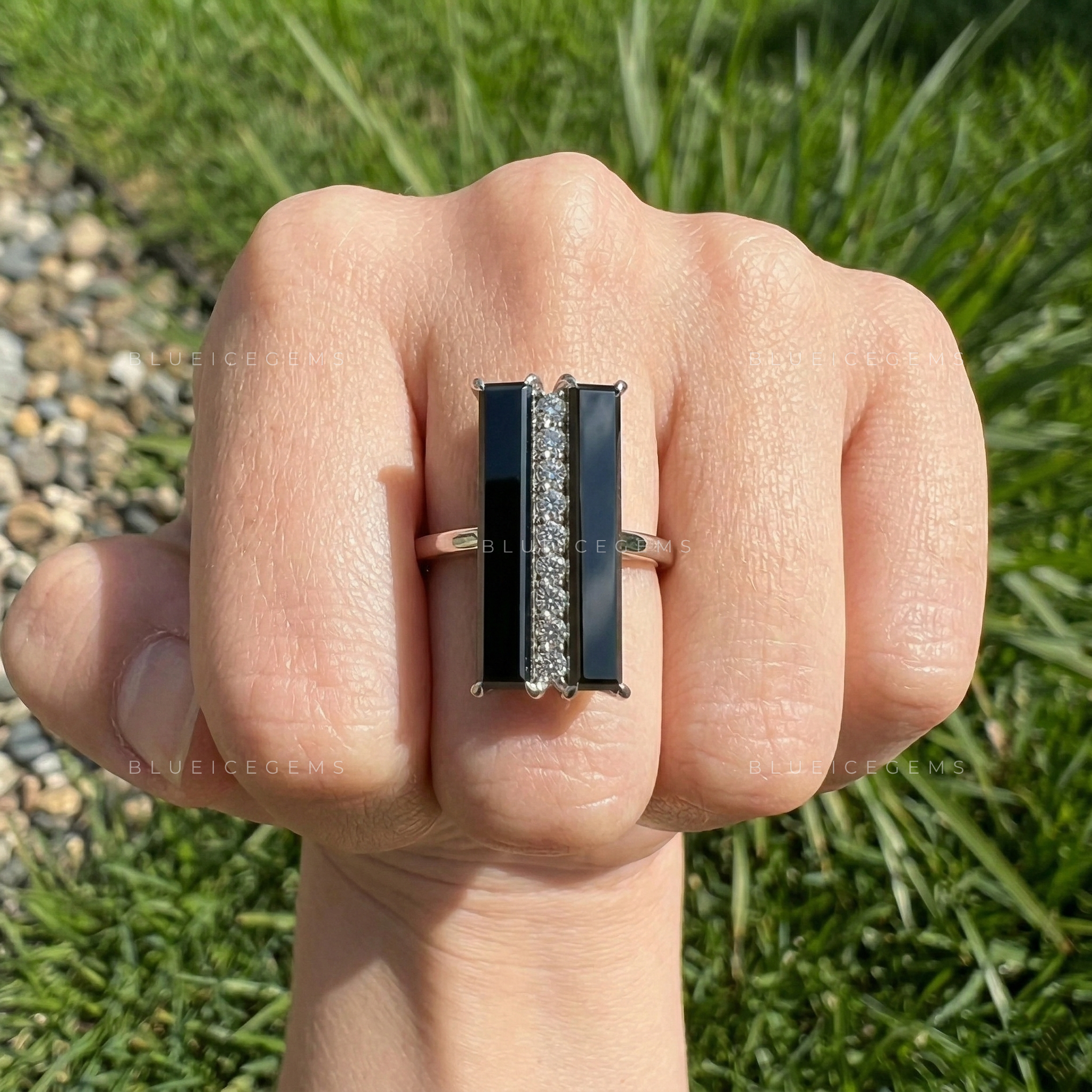 Midnight Noir Baguette Black Moissanite Statement Ring