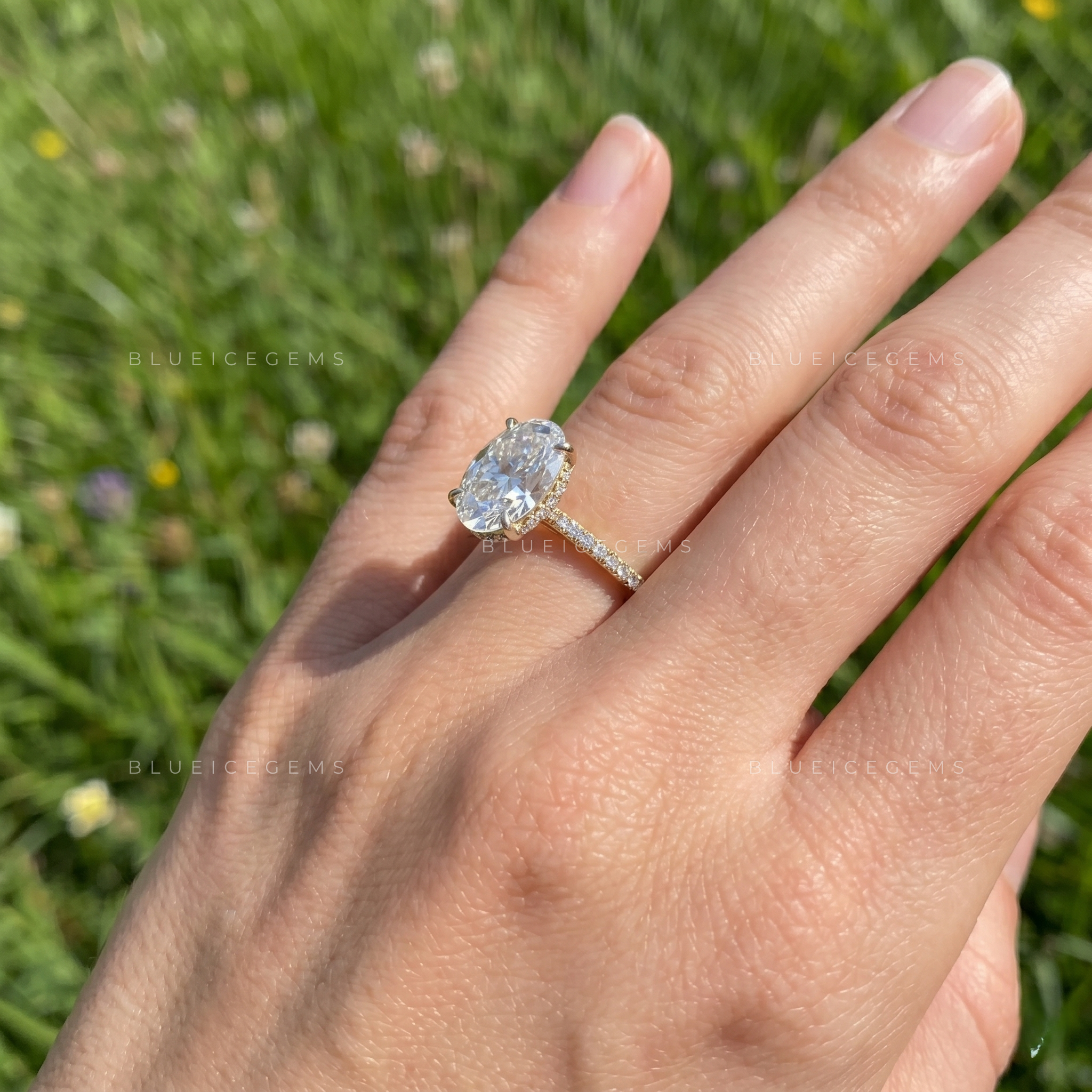 Serelle Oval Cut Certified Pavé Accent Solitaire Engagement Ring