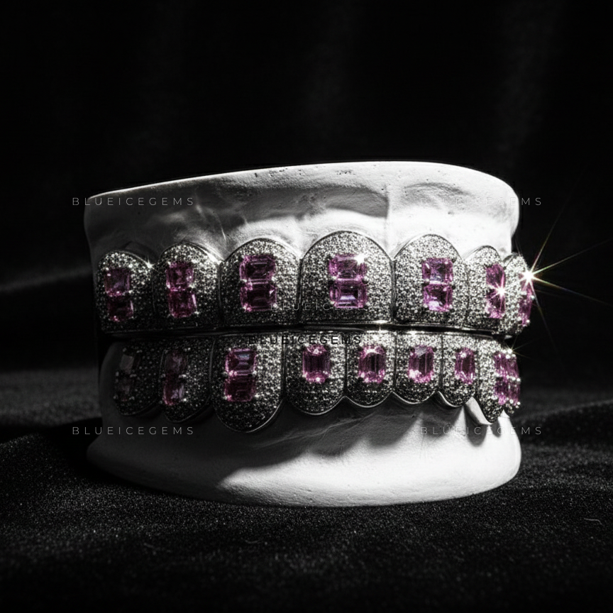 Electric Rose Pink Sapphire & Pave Flood Grillz