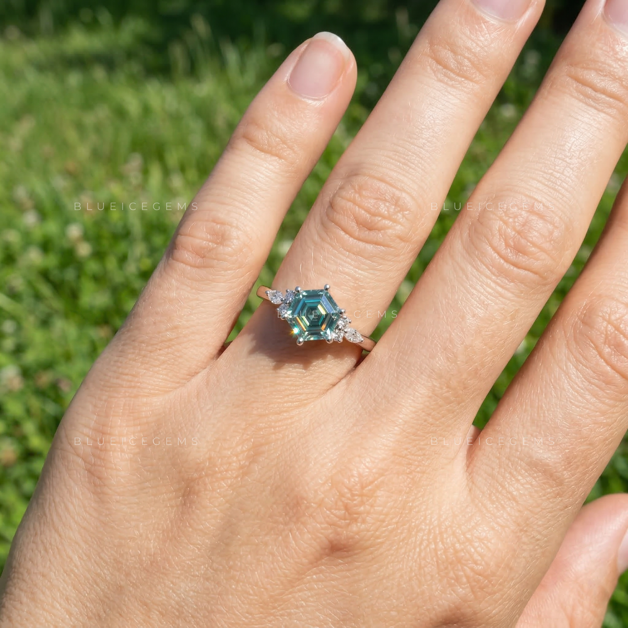 Celestial Hexagon Step Cut Art Deco Ring