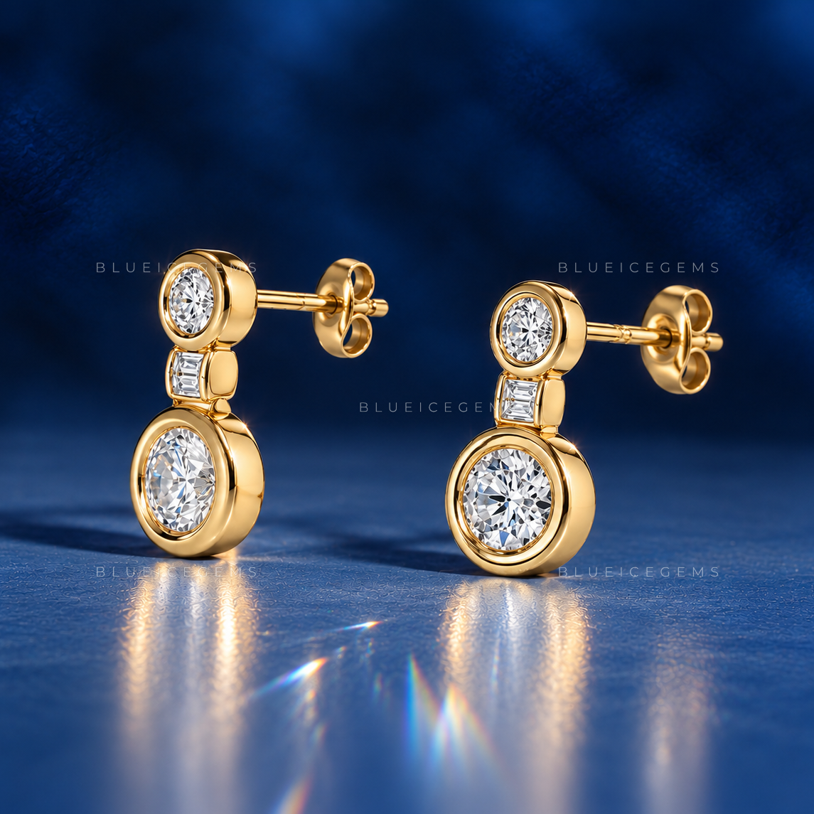 Double Bezel Drop Earrings