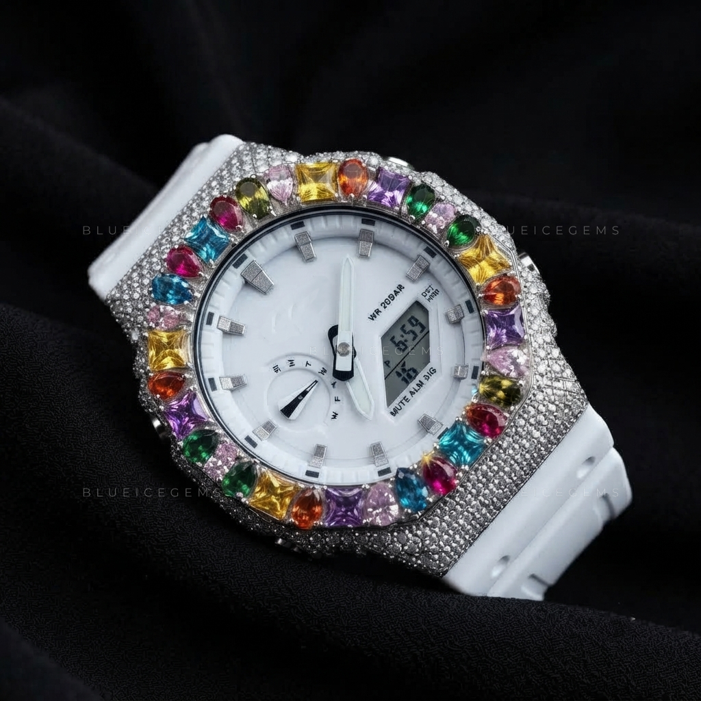 Prism Royale Rainbow Iced Watch – 8.455 CT Multicolor Moissanite
