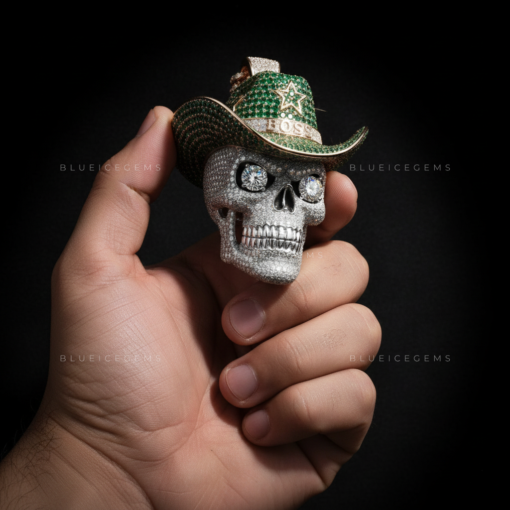 The "BOSS" Desperado: Emerald Cowboy Hat & Diamond Skull Sovereign