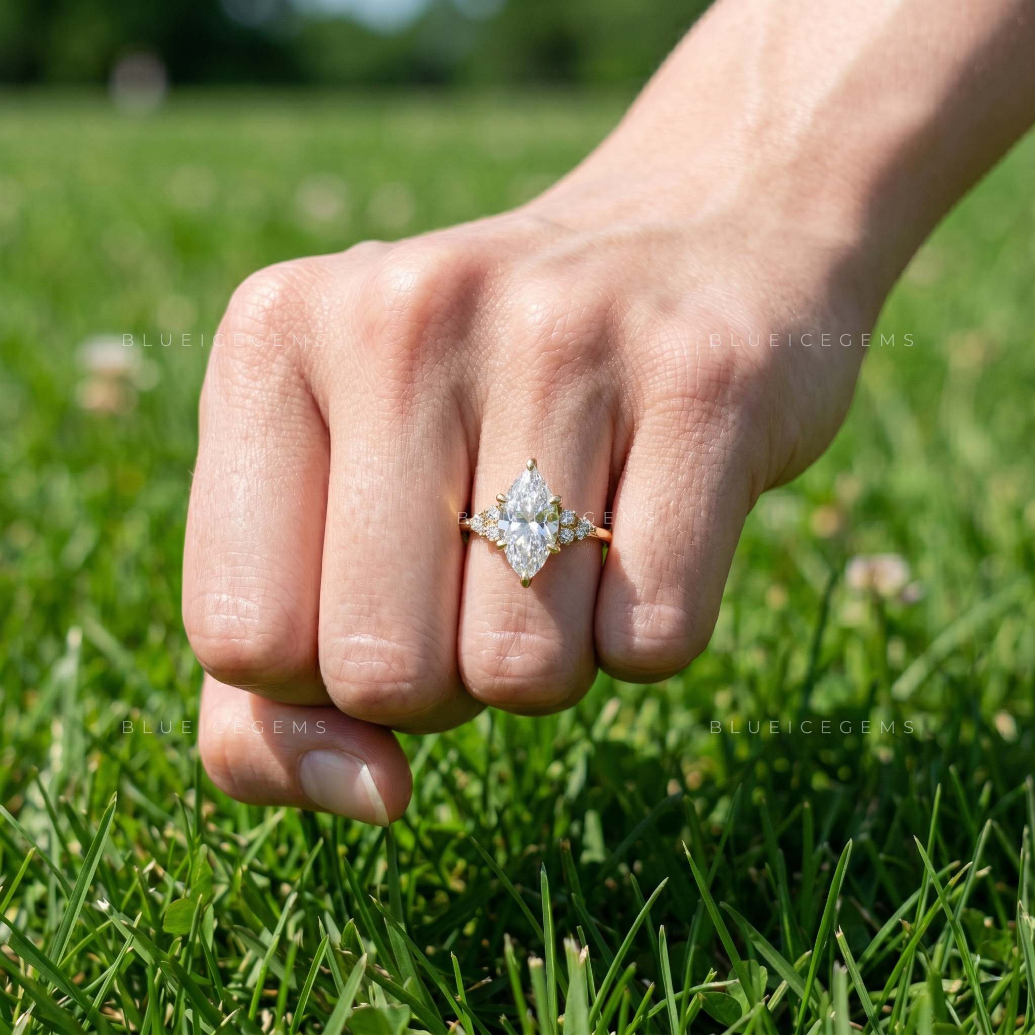 Imperial Radiance Marquise Cut Six-Prong Cluster Accent Engagement Ring