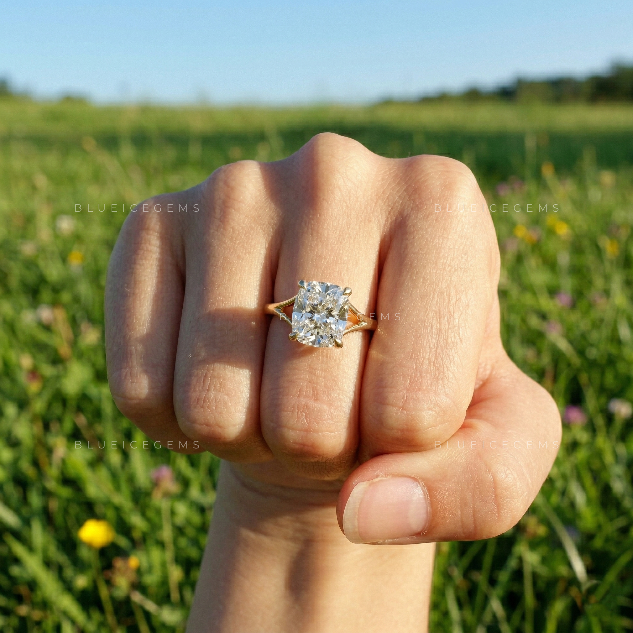 The "Infinite Grace" Elongated Cushion: Split Shank Solitaire Statement