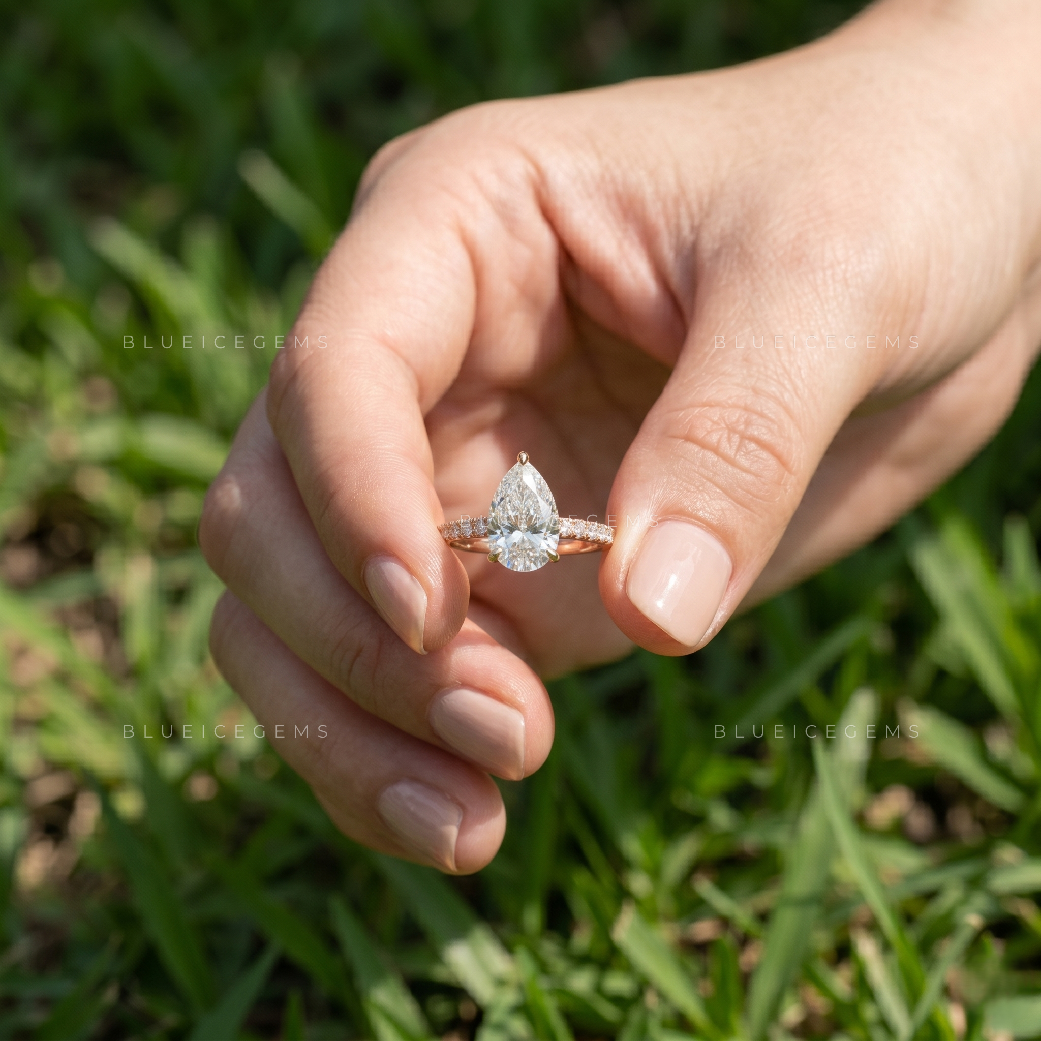 Elegant Pear Brilliant Cut Pave Accented Proposal Ring