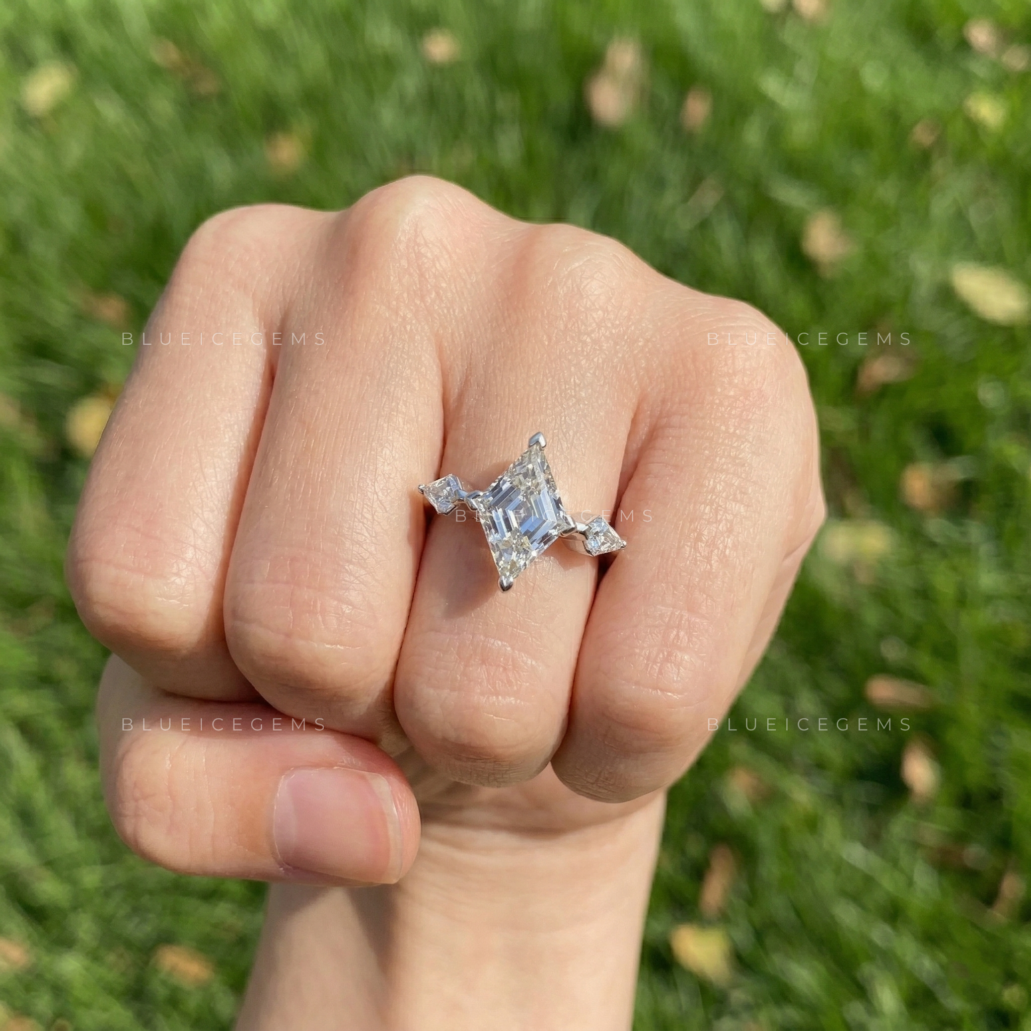 Geometric Allure Lozenge and Kite Cut Trilogy Engagement Ring