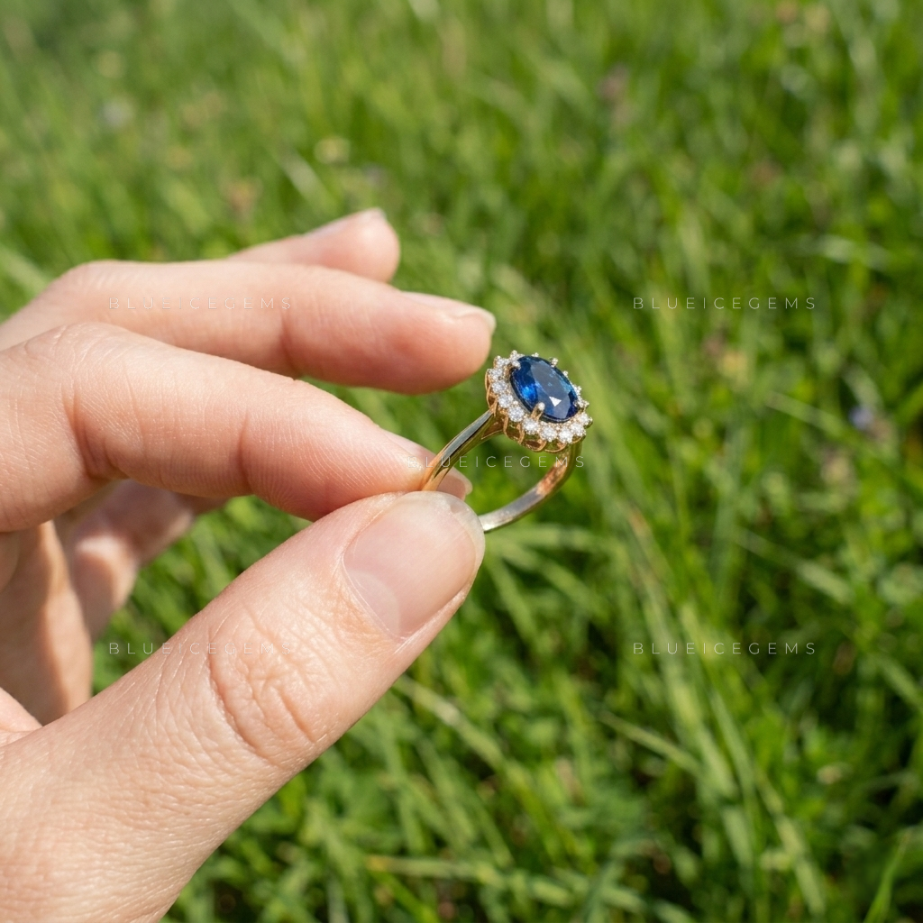 The "Royal Midnight" Oval Blue Sapphire: A Captivating Halo Statement