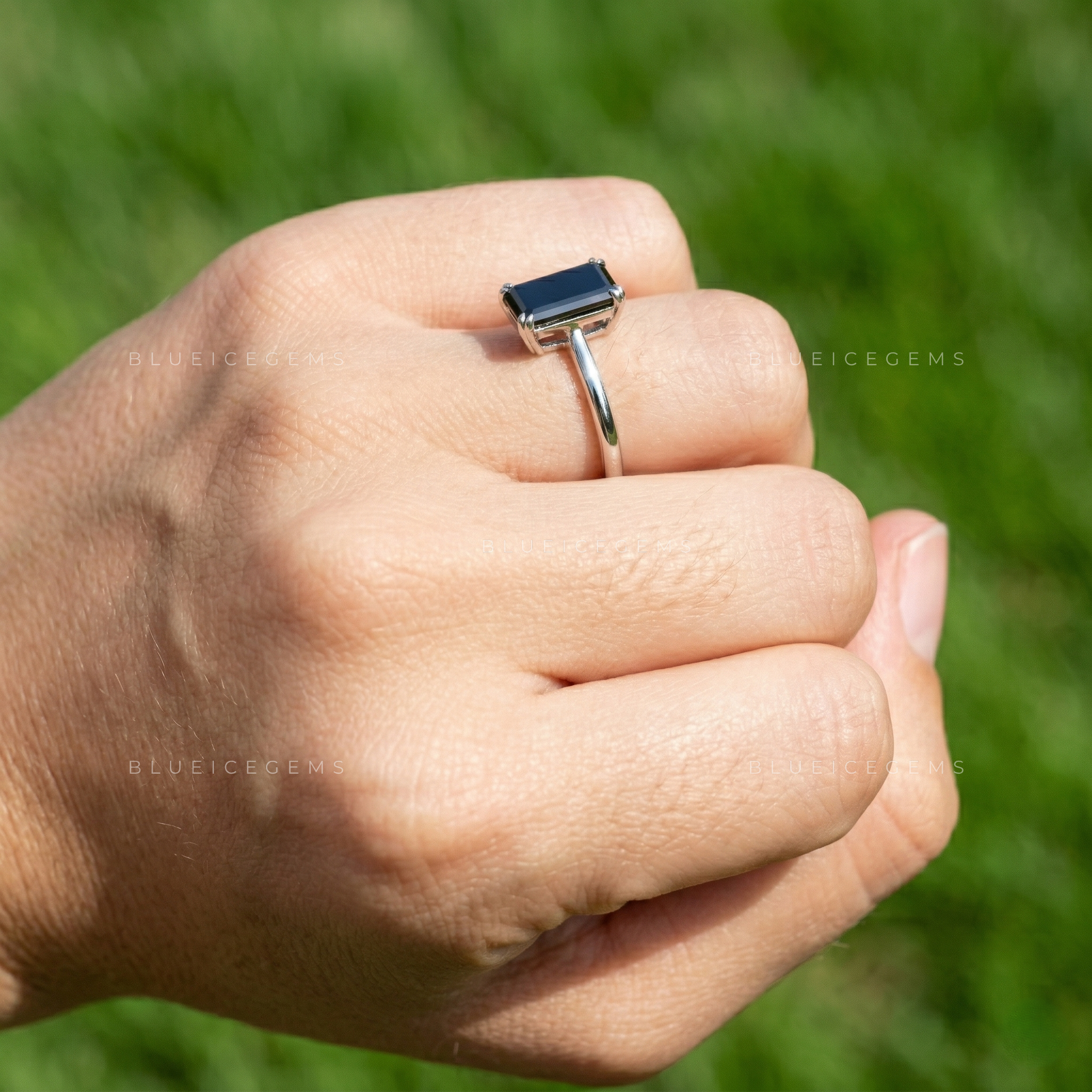Midnight Noir Elongated Emerald Cut Black Diamond Solitaire Ring