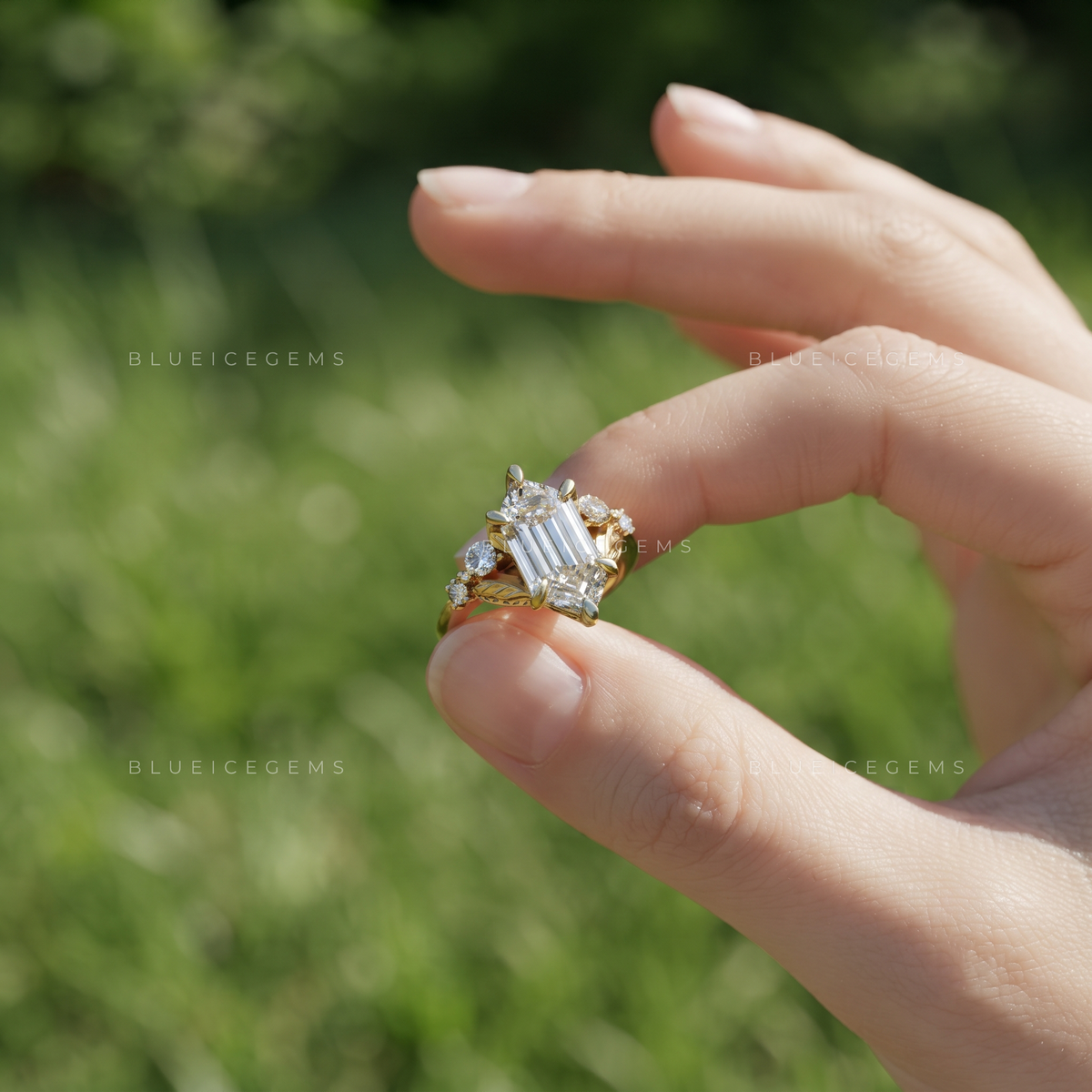 Blossom Floral Elongated Hexagon Engagement Ring