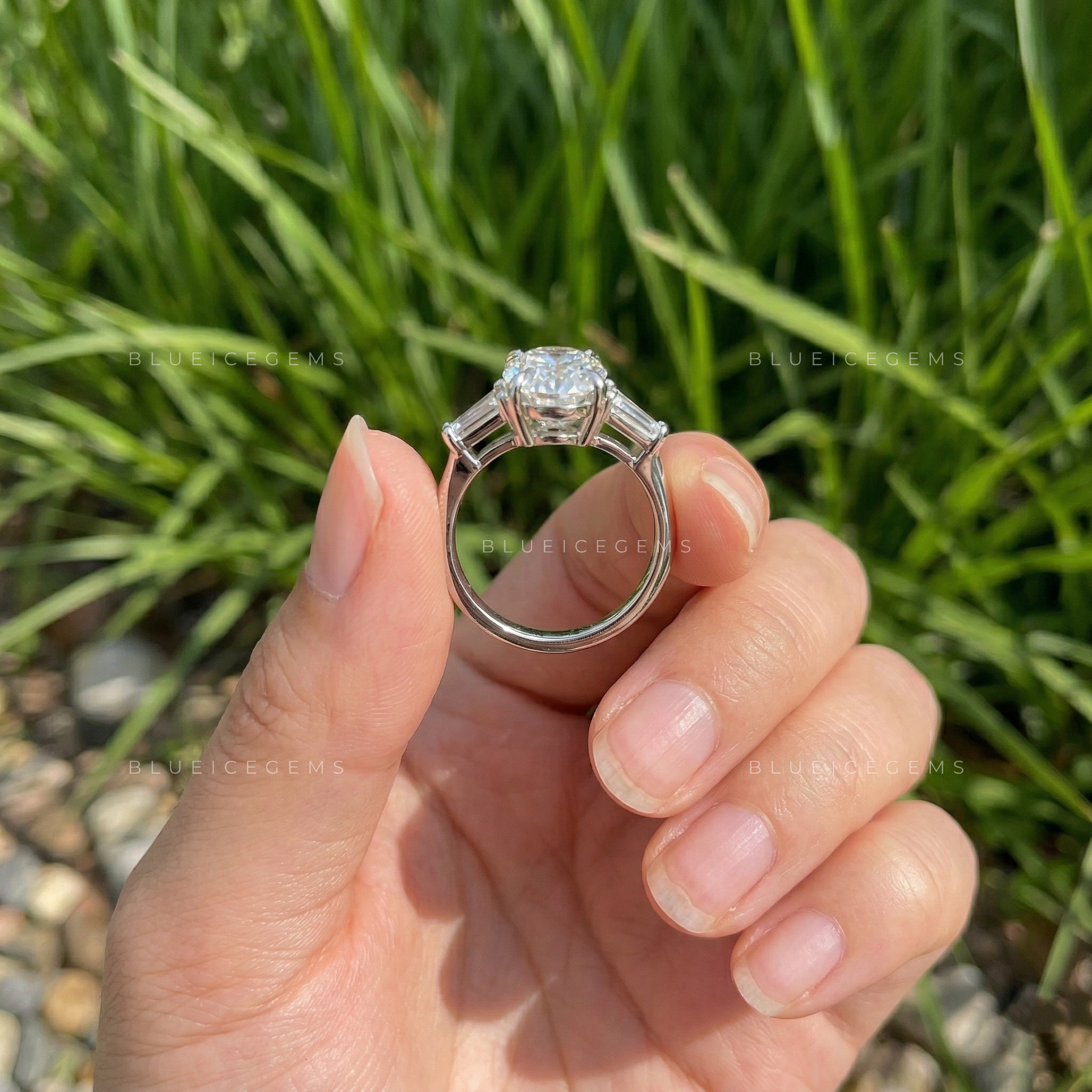 Timeless Elegance Oval and Tapered Baguette Trilogy Engagement Ring