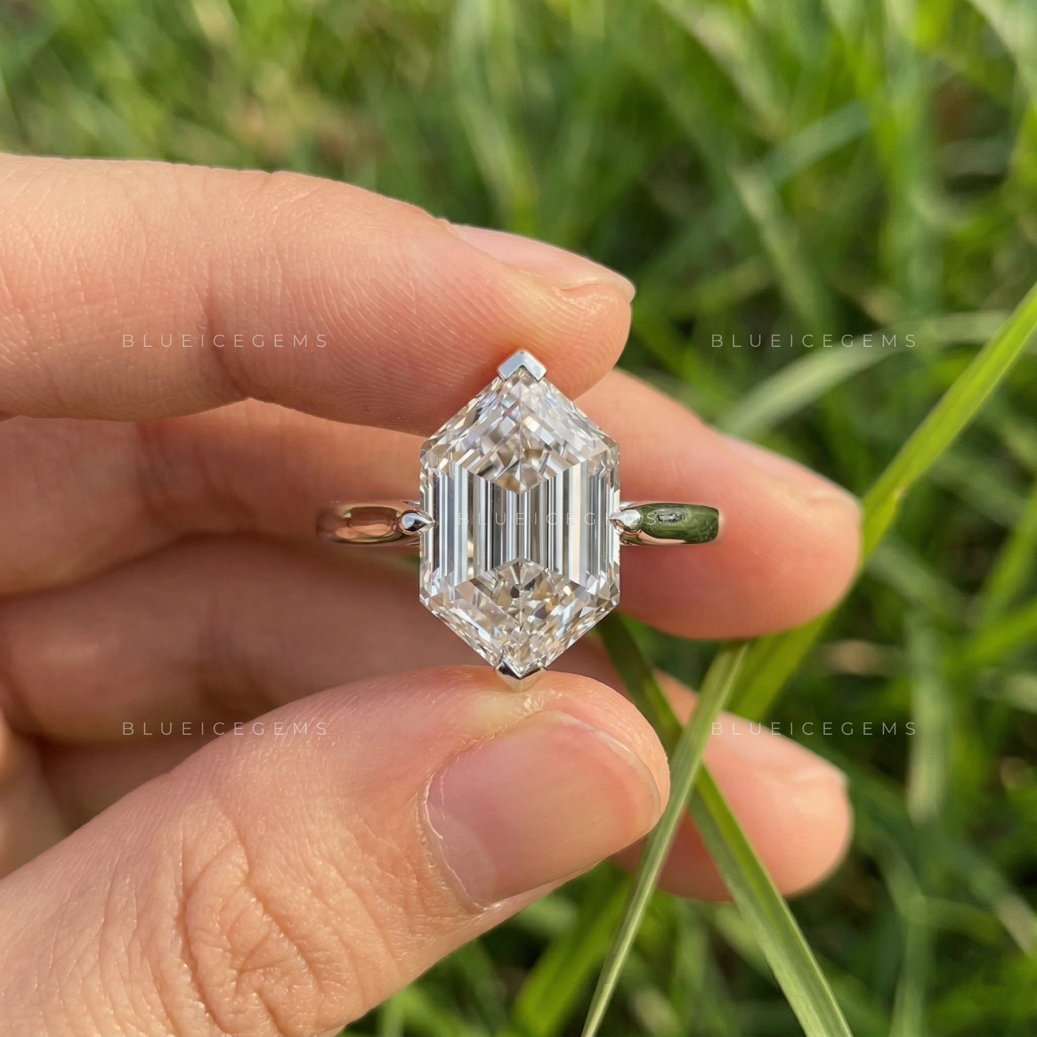 Architectural Allure Elongated Hexagon Step Cut Solitaire Ring