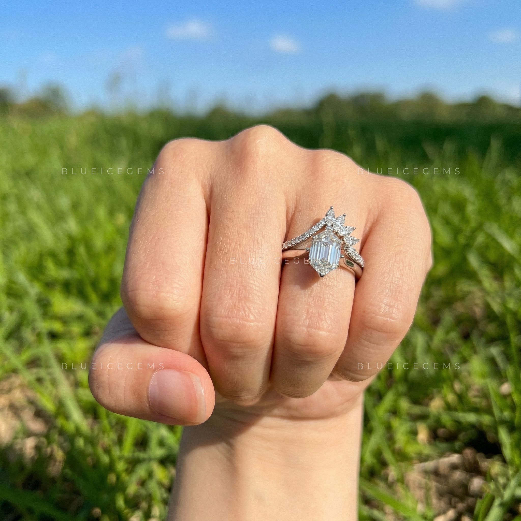 Architectural Radiance Hexagon and Floral Diamond Bridal Set