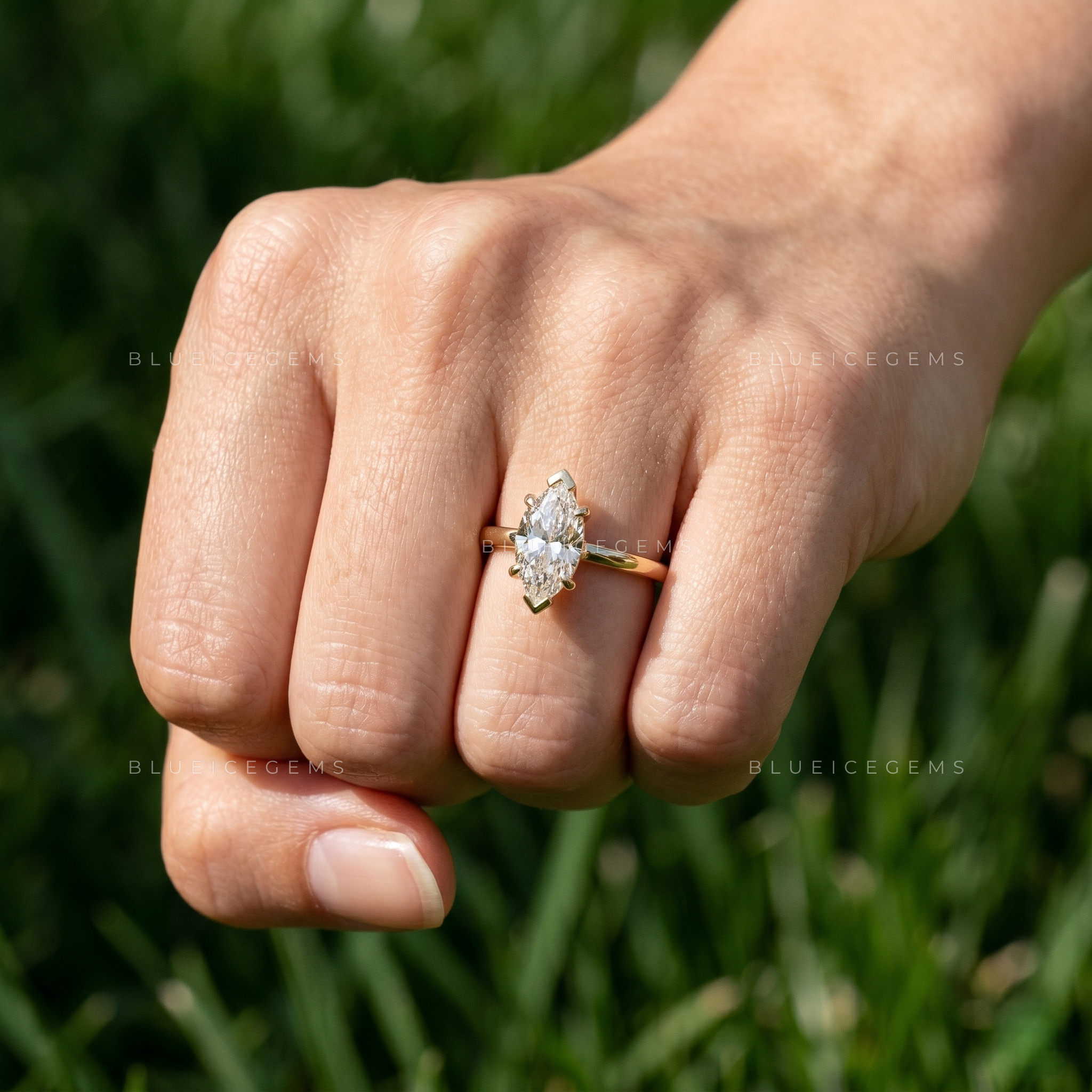 Imperial Majesty Marquise Cut V Prong Solitaire Engagement Ring