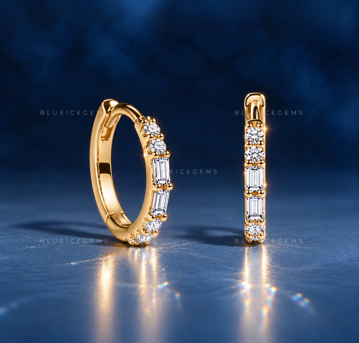 Twisted Baguette and Round Hoop Earrings