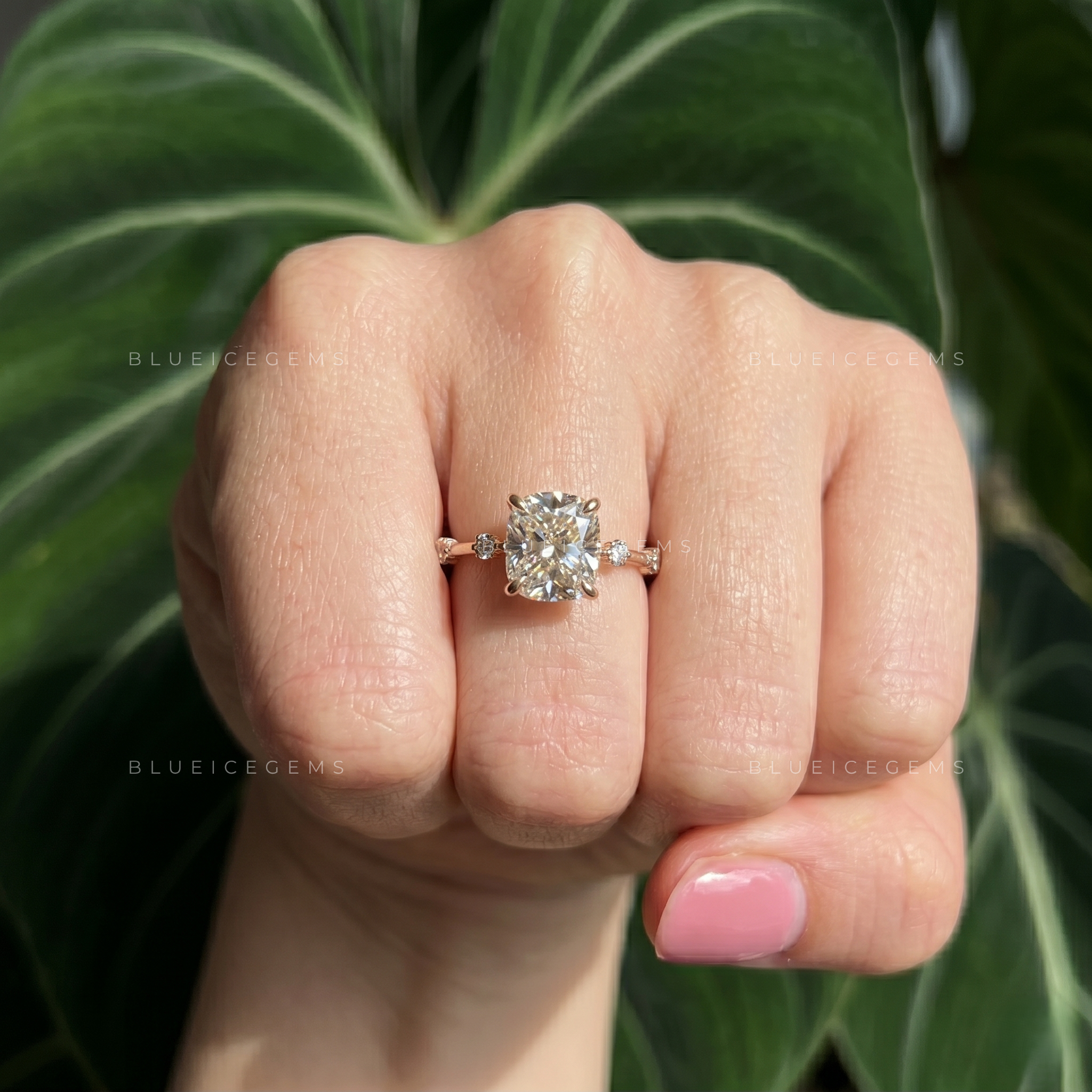 Velvet Romance Cushion Cut Solitaire Engagement Ring with Secret Accent Detail