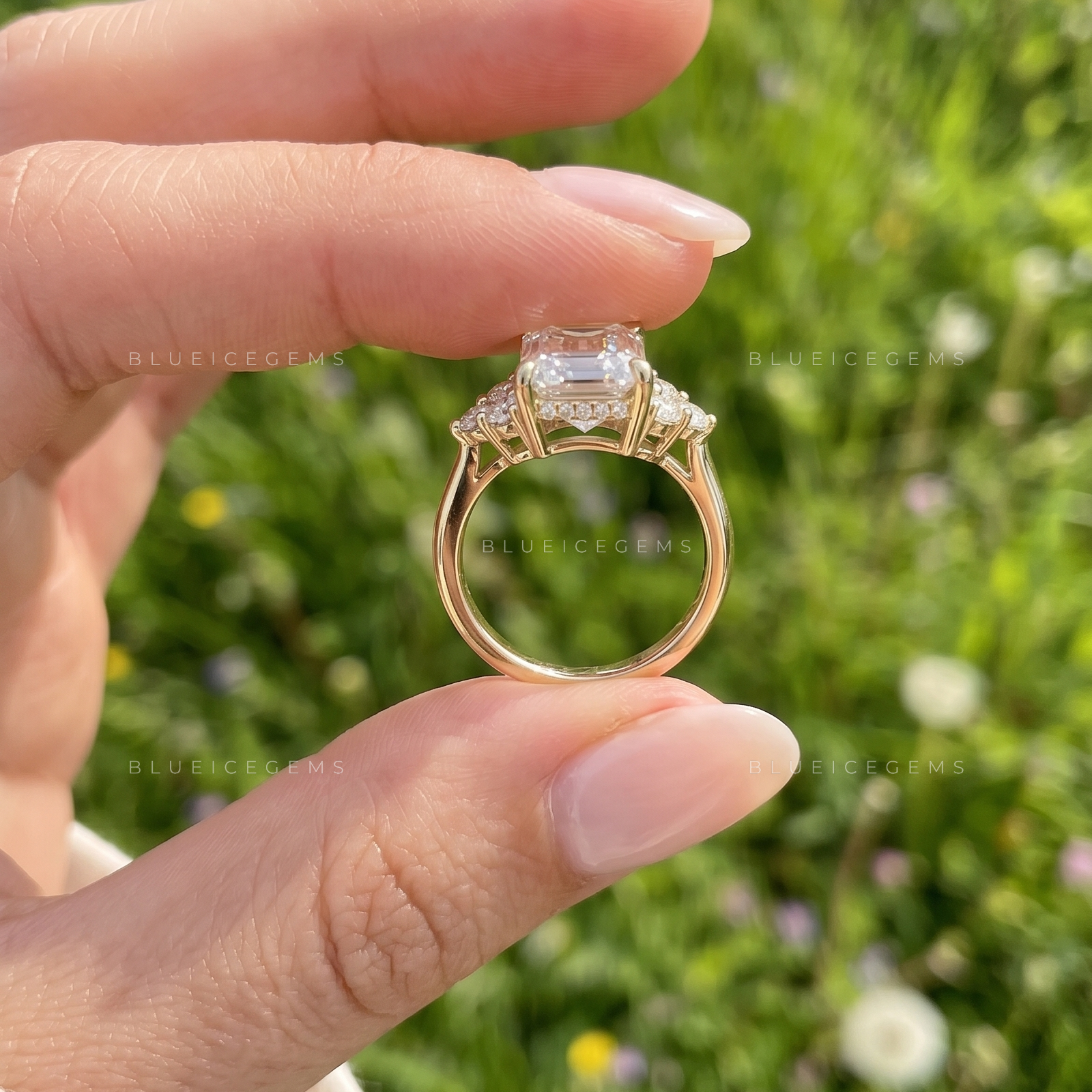 Modern Elegance Emerald Cut Accent Engagement Ring