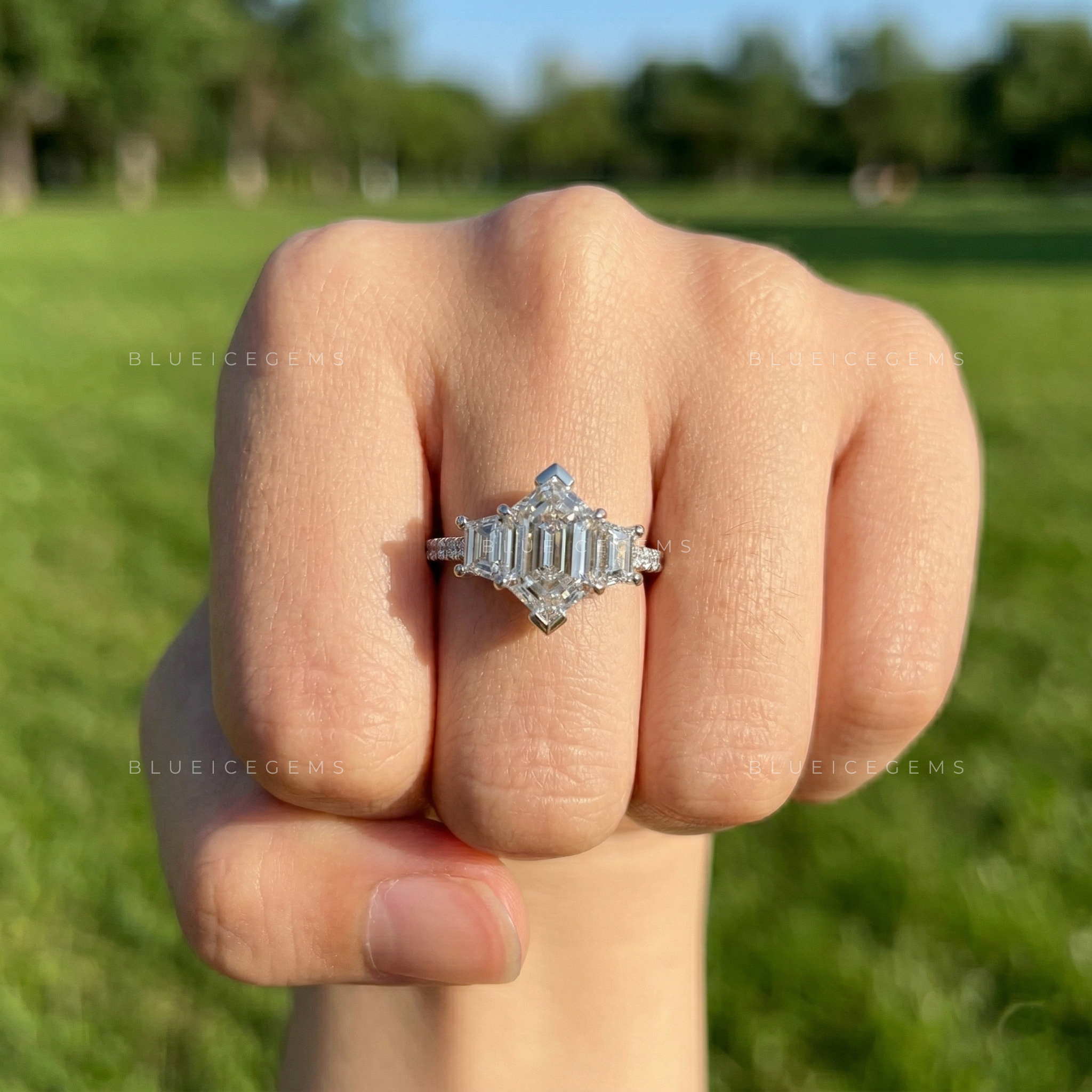 Architectural Majesty Hexagon and Trapezoid Step Cut Ring