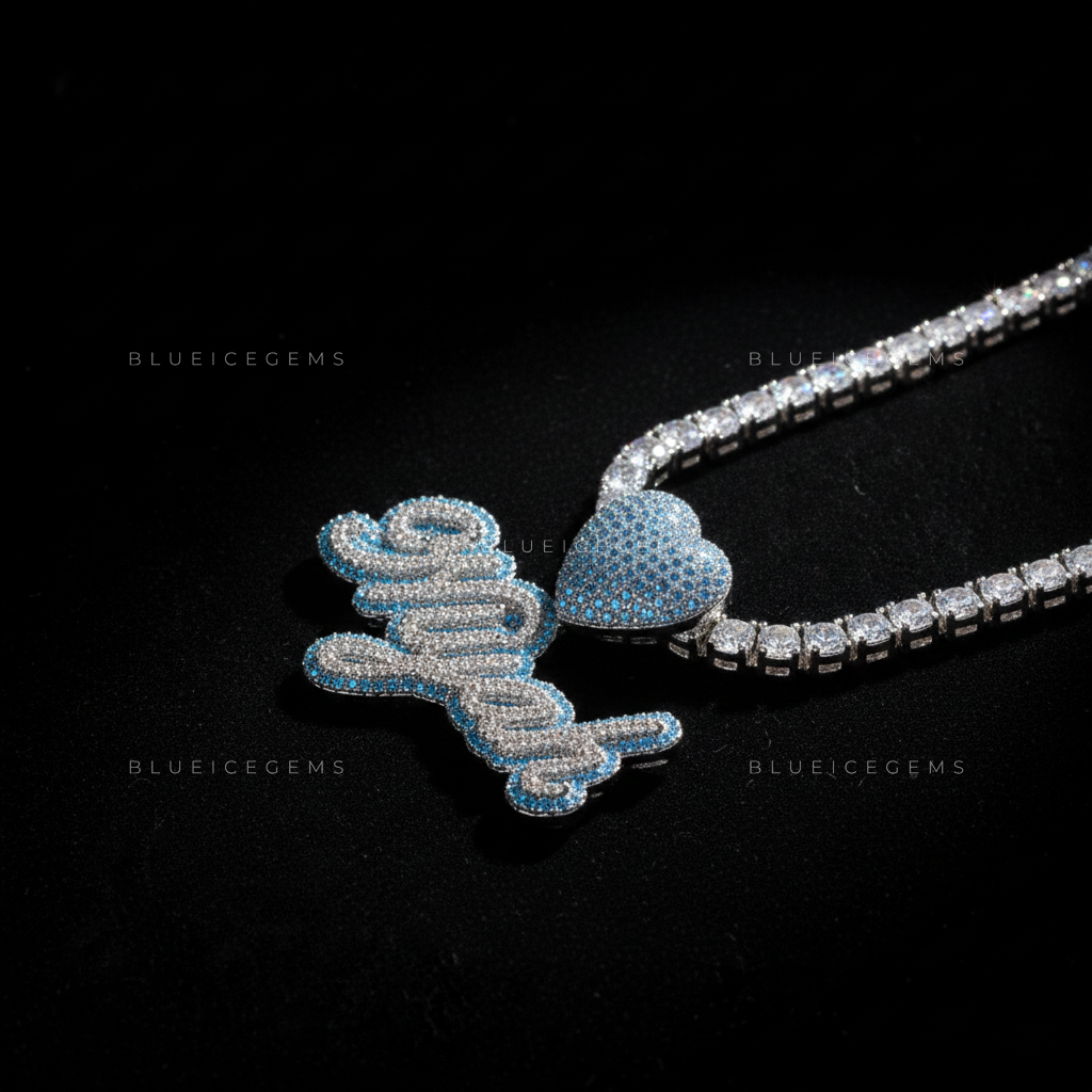 The "NIYAH" Azure Heart: Cursive Script & 3D Blue Sapphire Heart Sovereign