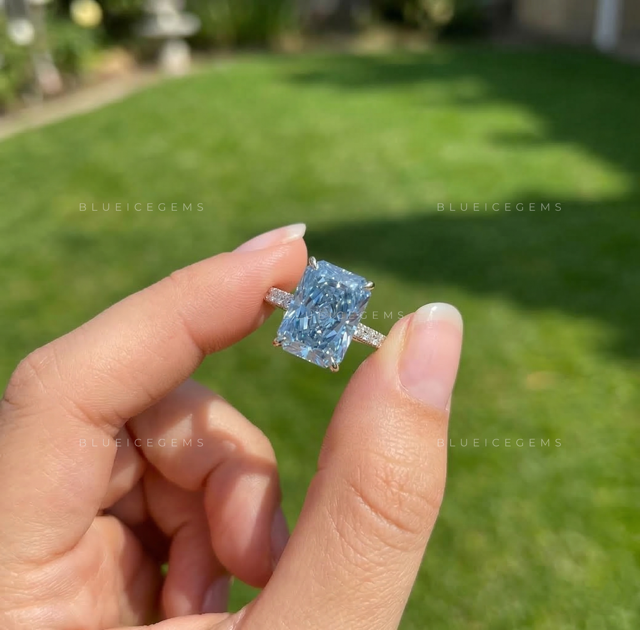 Azure Radiance Radiant Cut Pavé Engagement Ring
