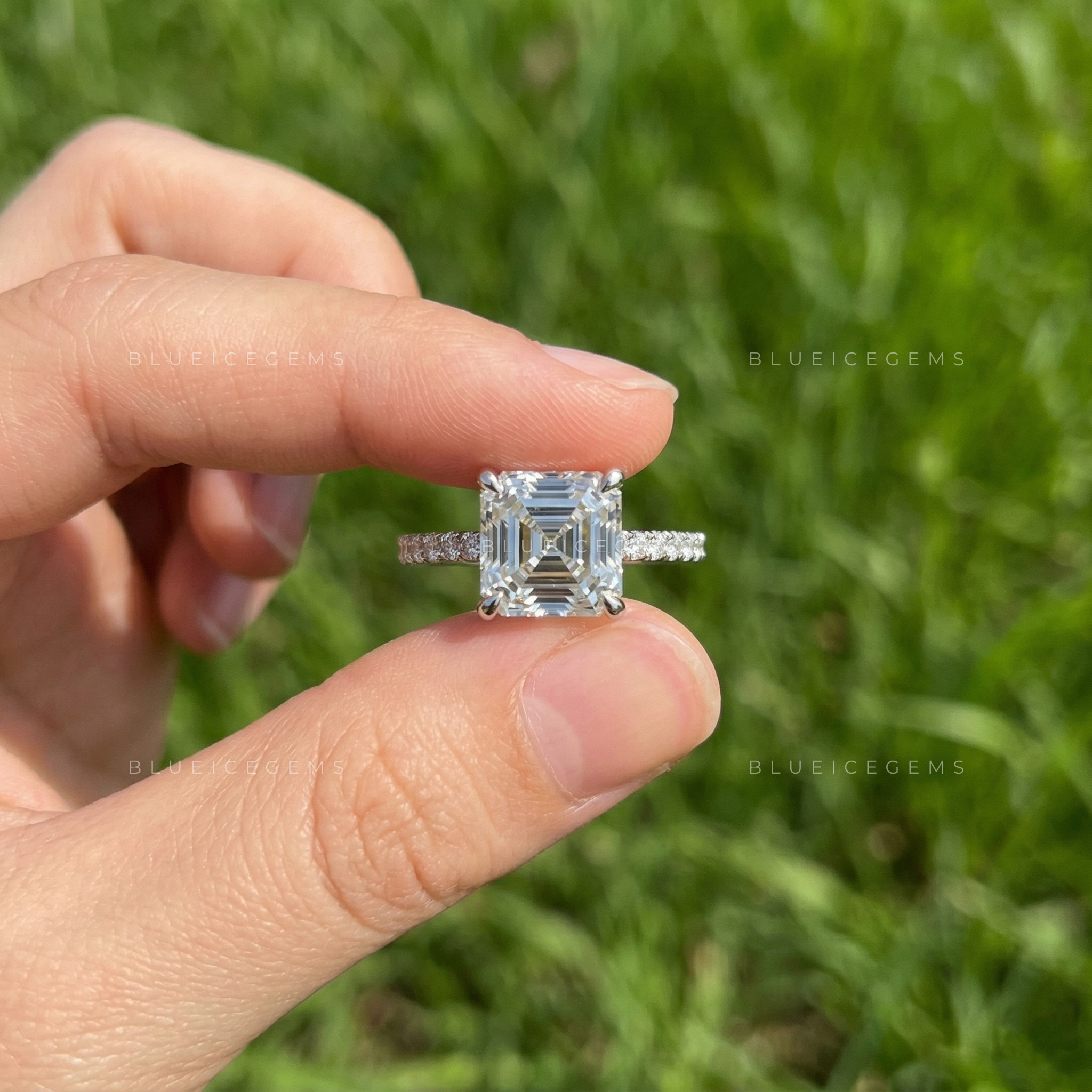 Modern Asscher Cut Hidden Halo Engagement Ring