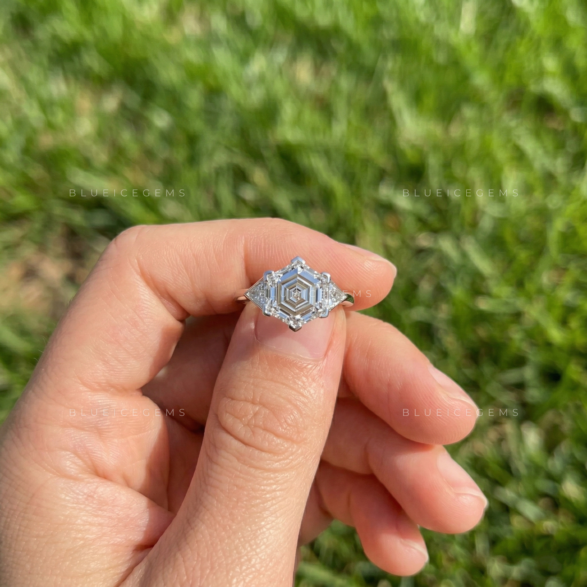 Geometric Majesty Hexagon Step Cut Trilogy Ring
