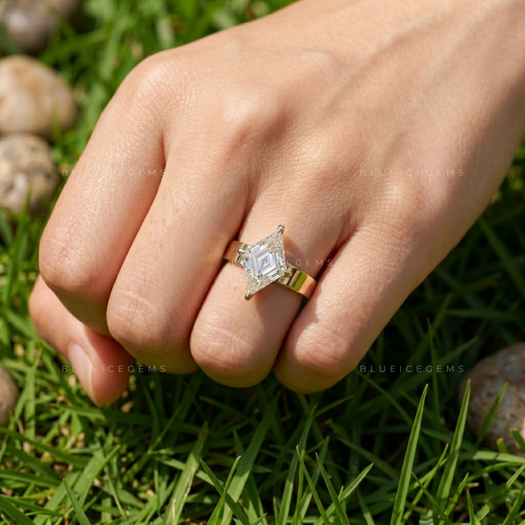 Modern Avant-Garde Lozenge Cut Solitaire Engagement Ring