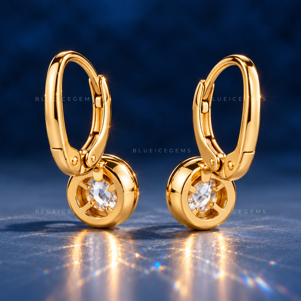 Round Diamond Bezel Drop Earrings
