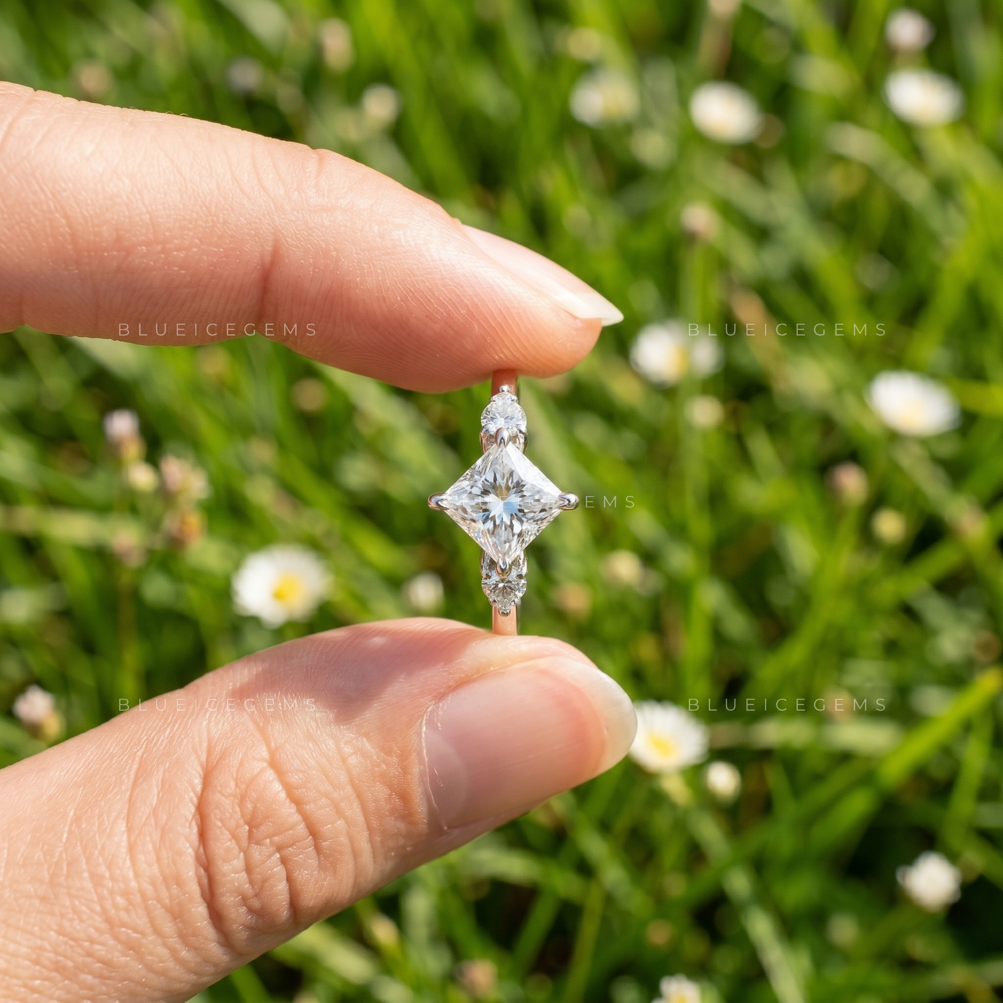 Geometric Princess Cut Compass Prong Trilogy Statement Ring