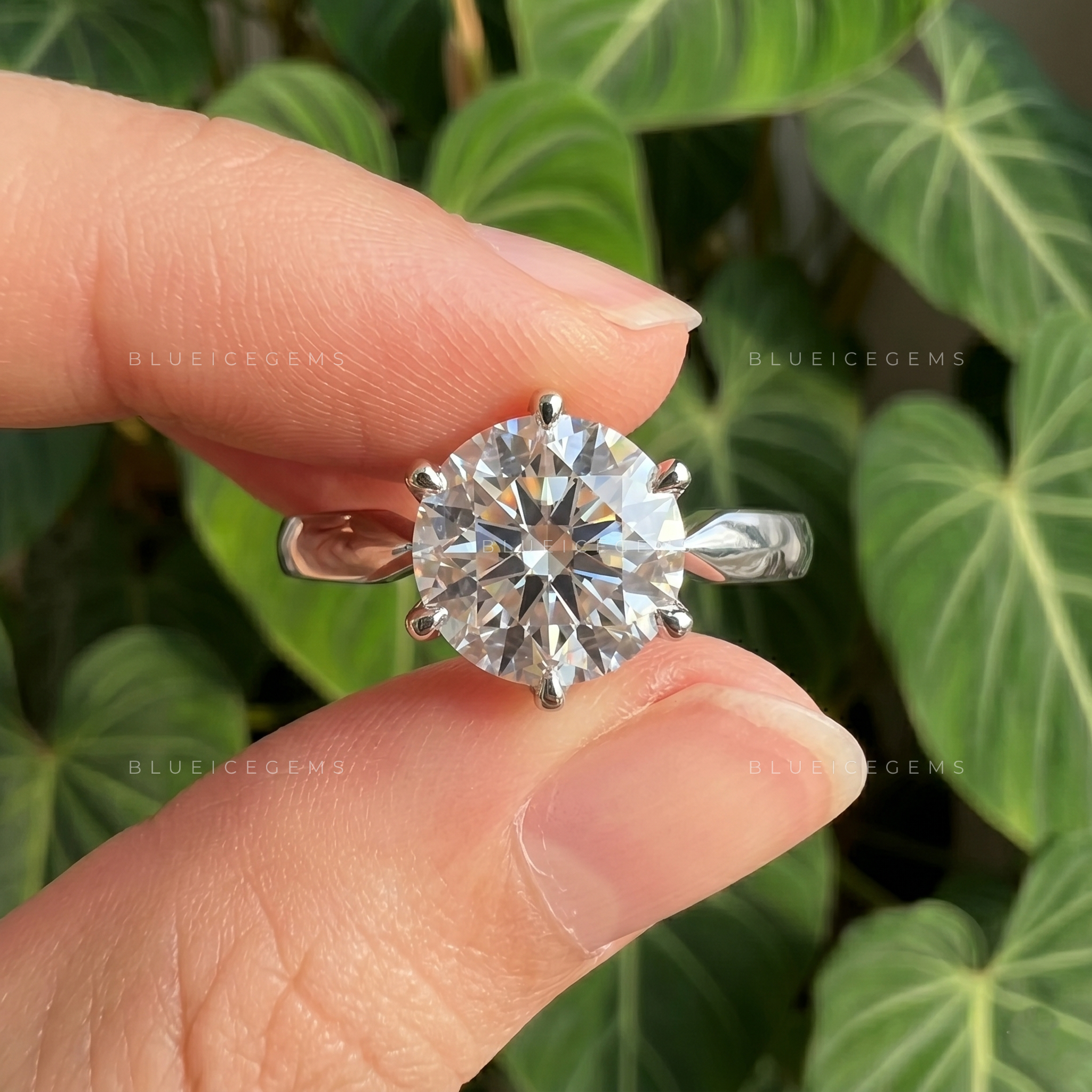 Floral Elegance Round Cut Tulip Basket Pinched Shank Solitaire Ring