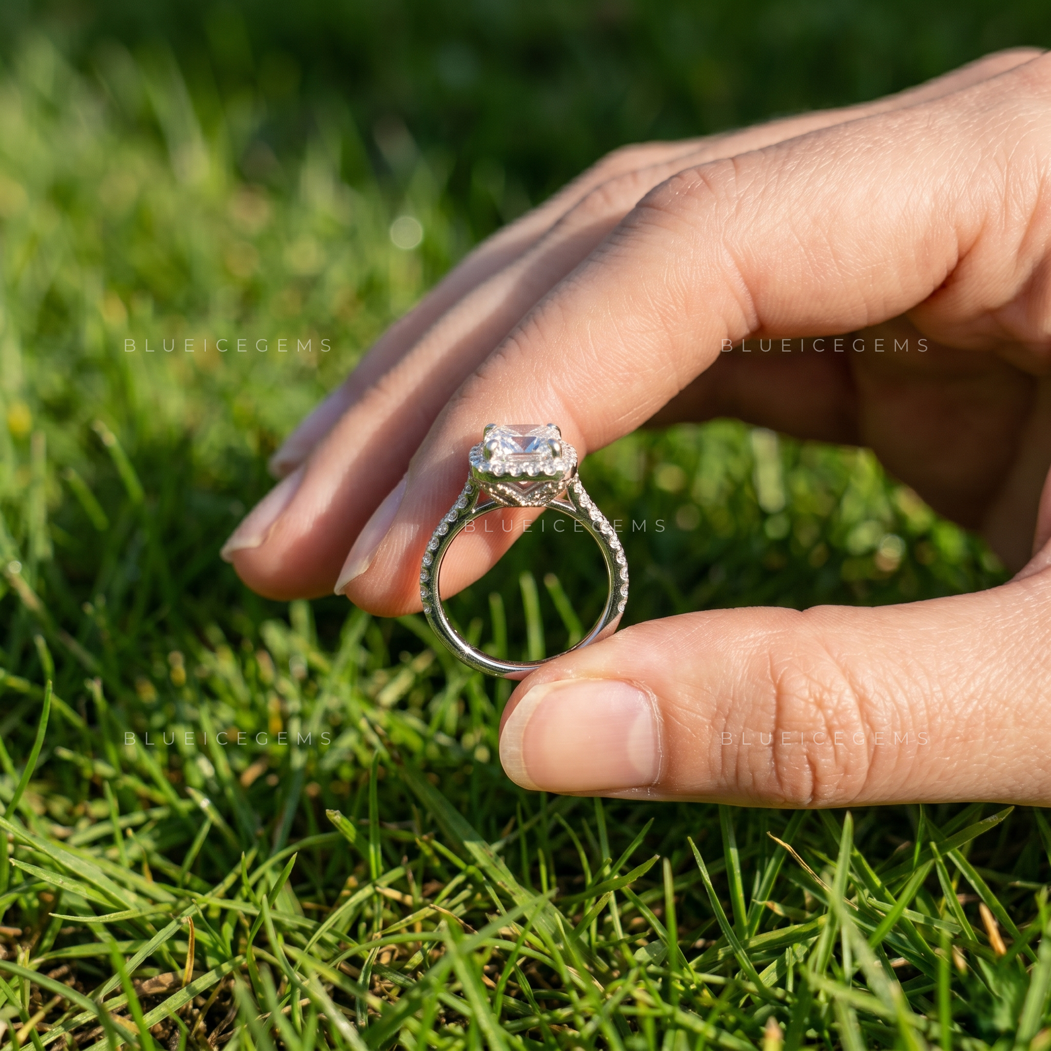 Dazzling Princess Cut Halo Statement Ring with Pave Accents