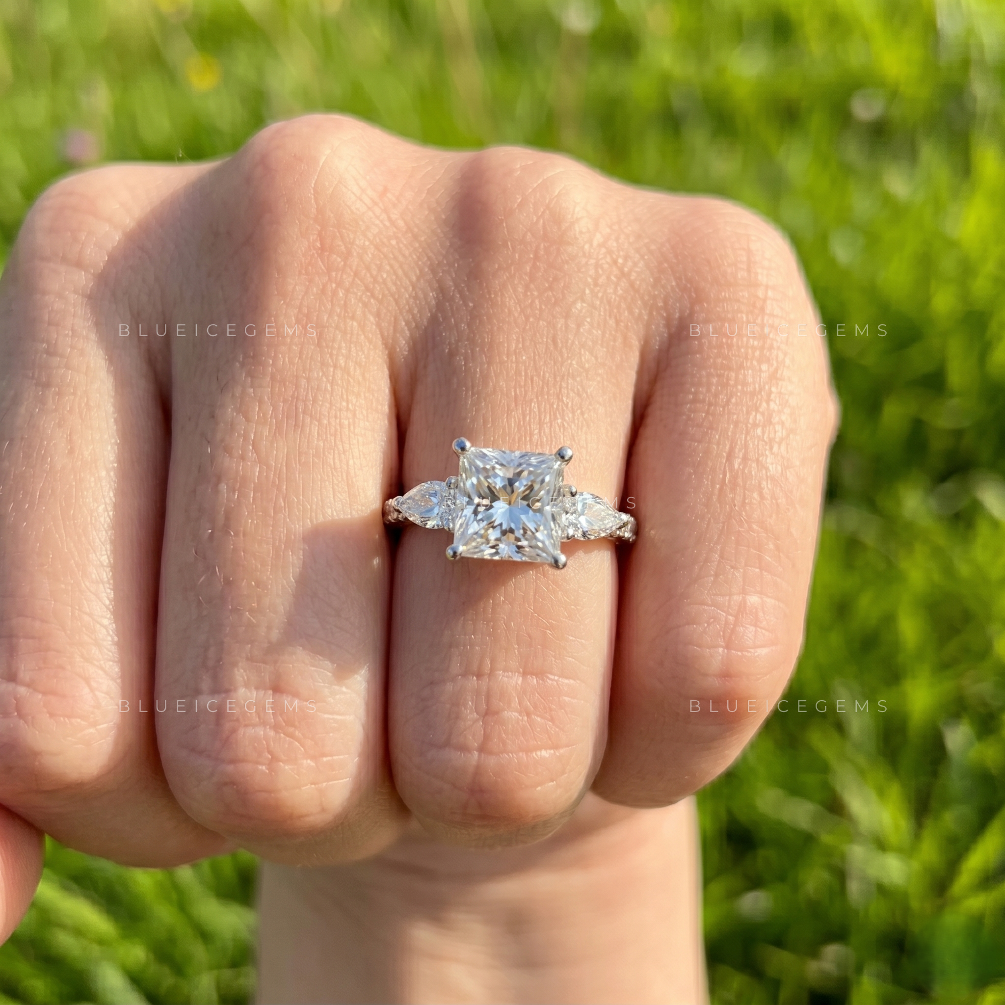 Imperial Elegance Princess Cut with Side Pear and Round Accent Trilogy Ring
