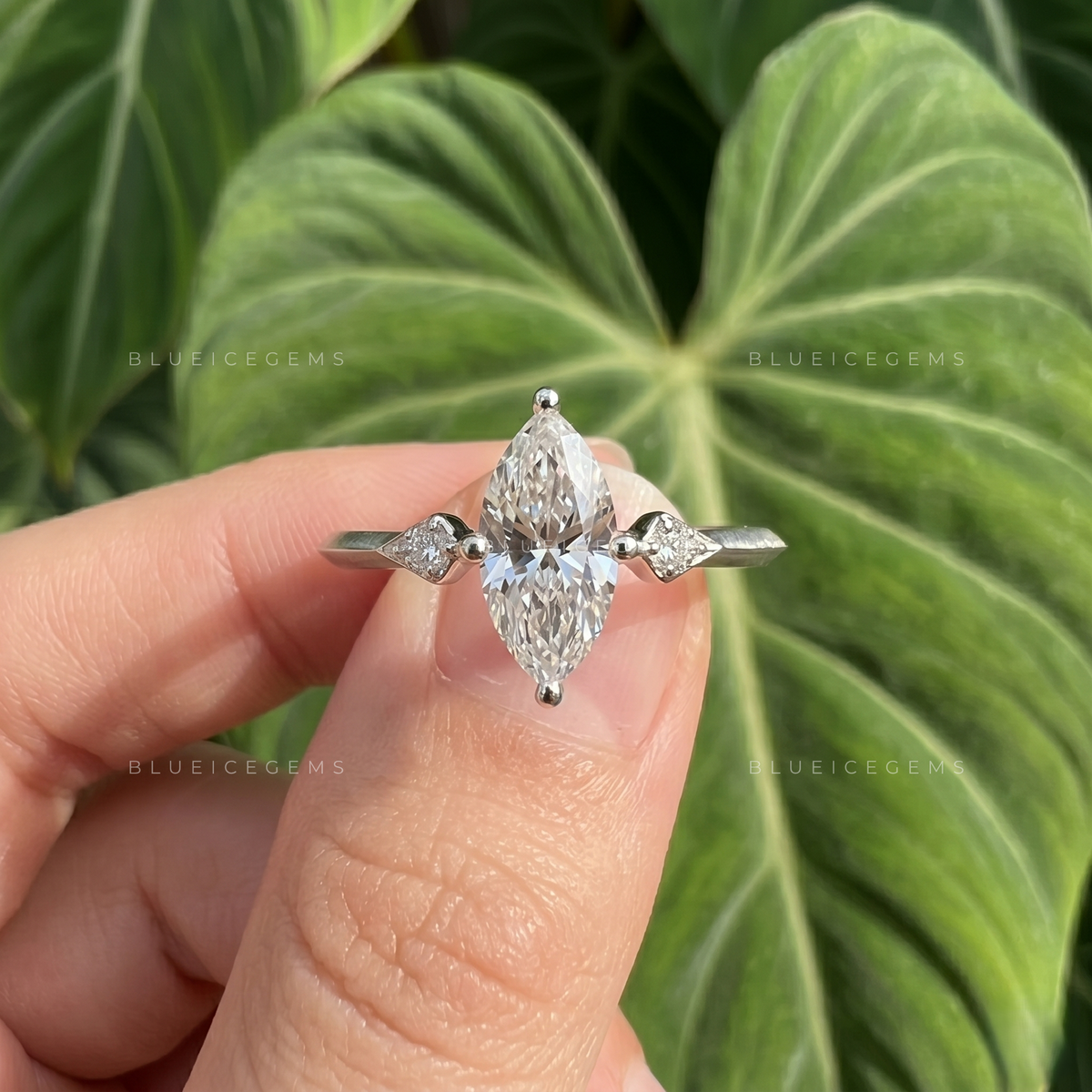 Majestic Elegance Marquise Cut Three-Stone Trilogy Engagement Ring
