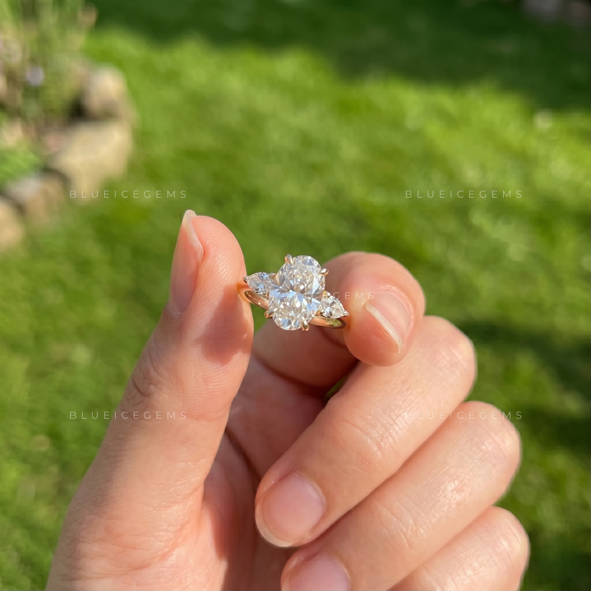 Regal Three-Stone Oval Brilliant Cut Heirloom Engagement Ring