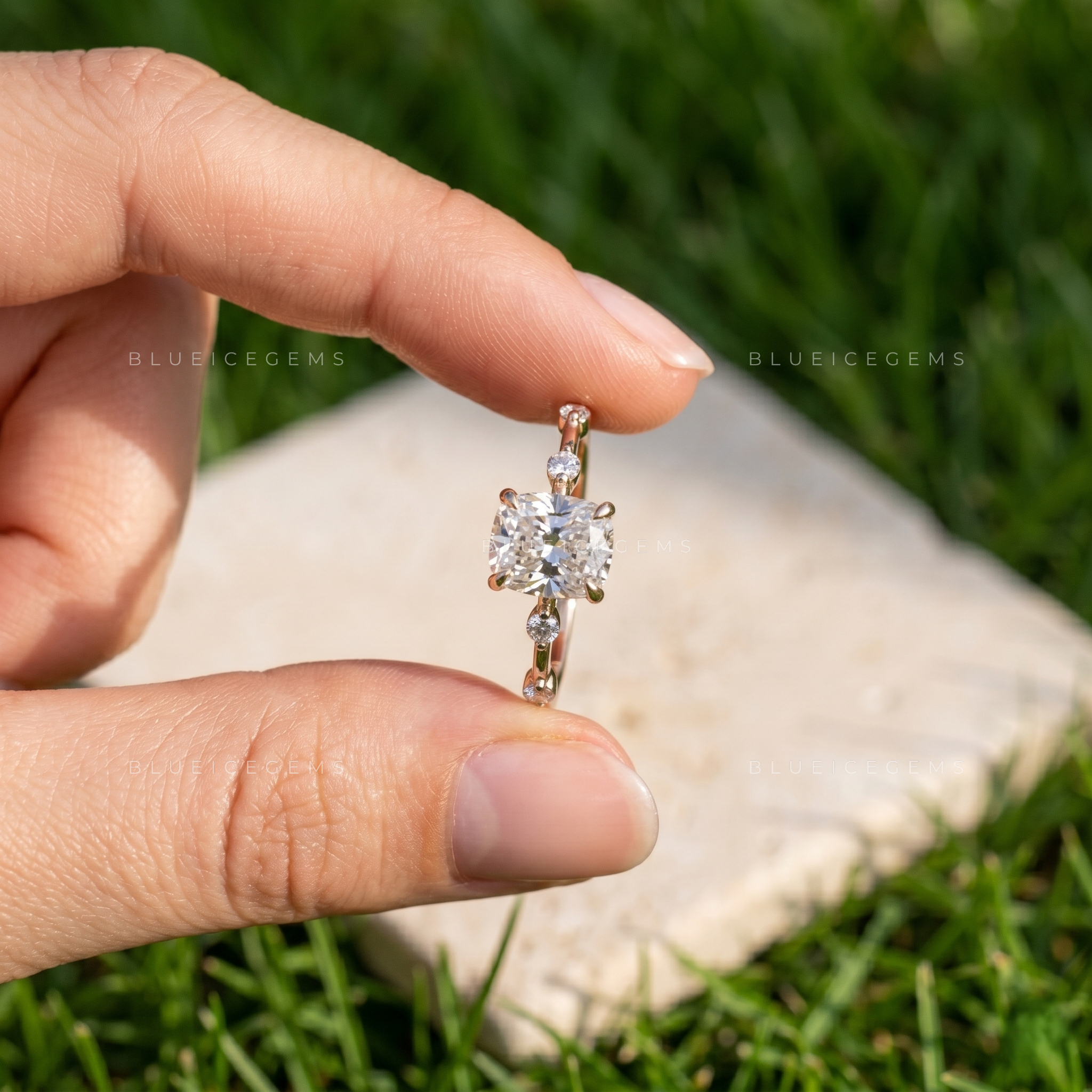 Enchanting Cushion Cut Solitaire Statement Ring with Sparkling Accents