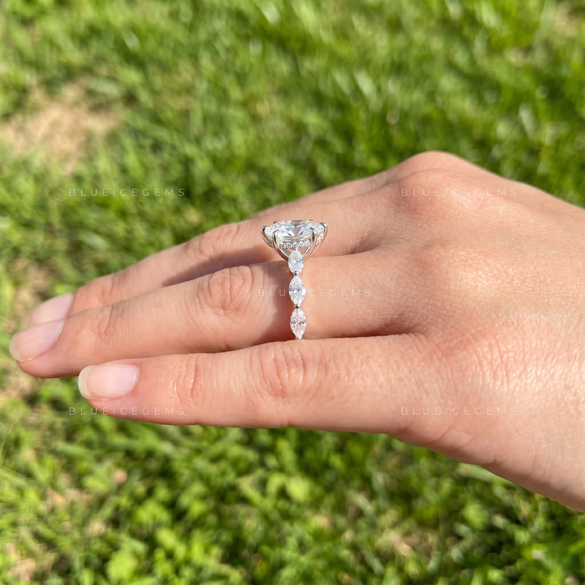 Astera Oval Cut Marquise Accent Solitaire Engagement Ring