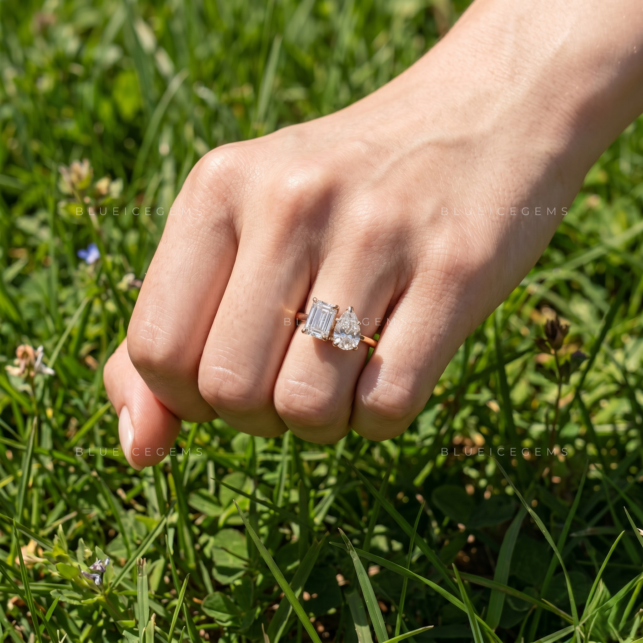 Eternal Union Toi et Moi Emerald and Pear Cut Two Stone Engagement Ring