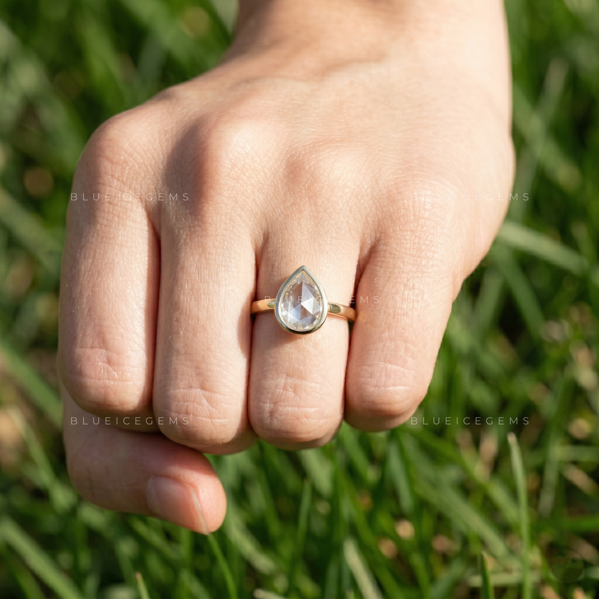The "Ethereal Aura" Pear Rose Cut Bezel Solitaire – Vintage Soul