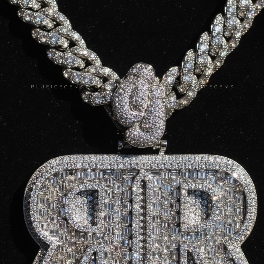 The "DOUBLE R" Elite: Mirror-Image Baguette Mosaic & Knotted Iced-Out Bail