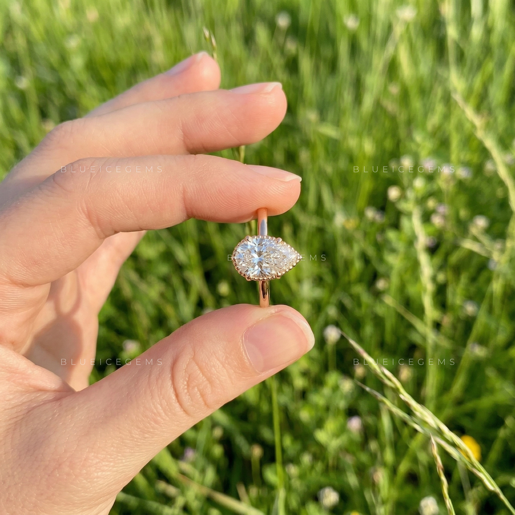 Midnight Bloom Pear Cut Lab Grown Diamond Hidden Halo Ring