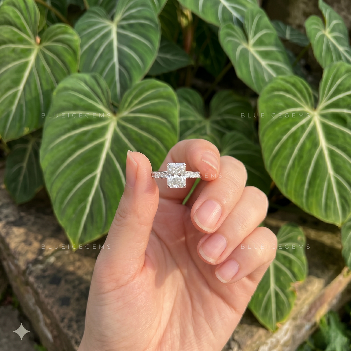 Luminous Glamour Radiant Cut Hidden Halo Engagement Ring