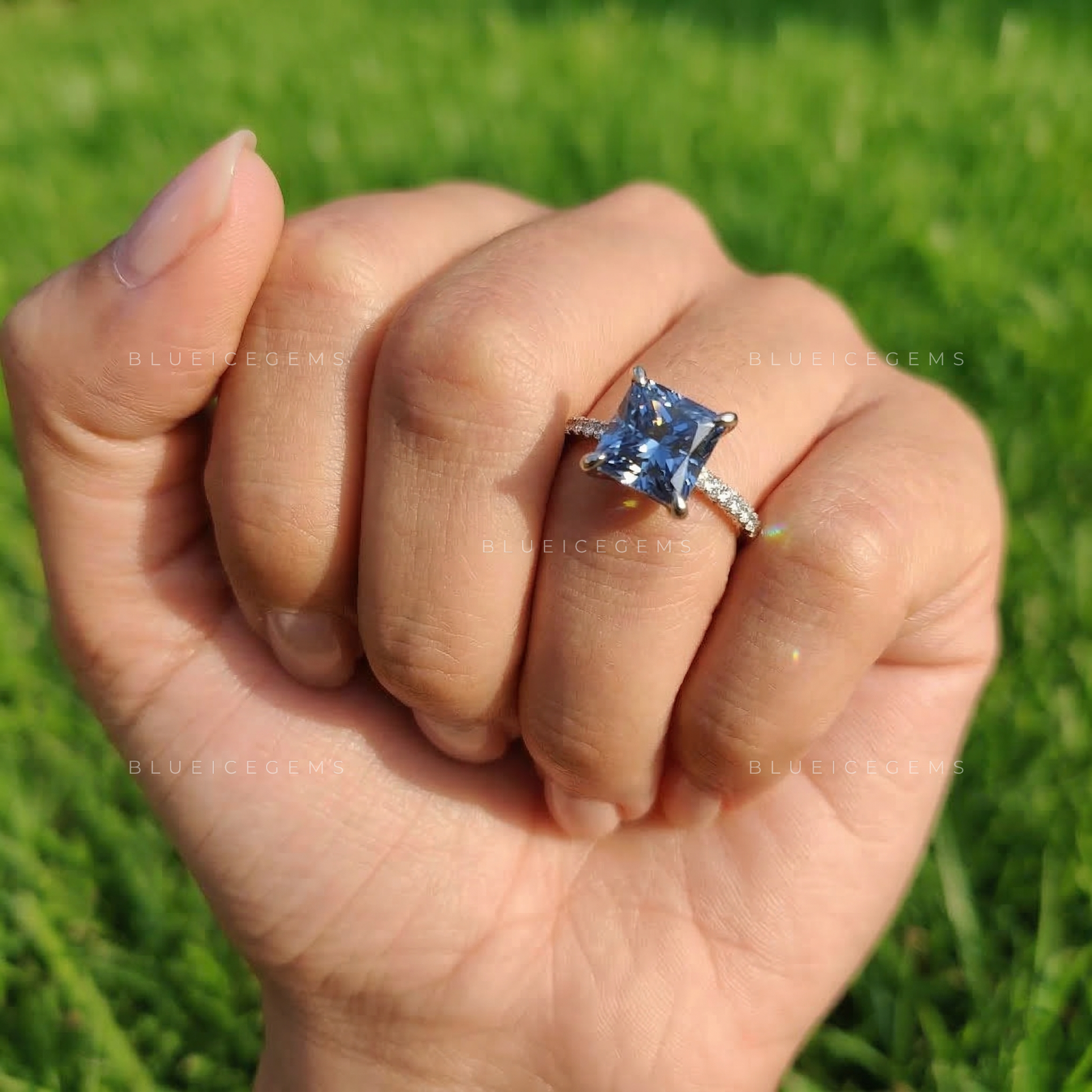 Cobalt Spark Princess Cut Solitaire Ring