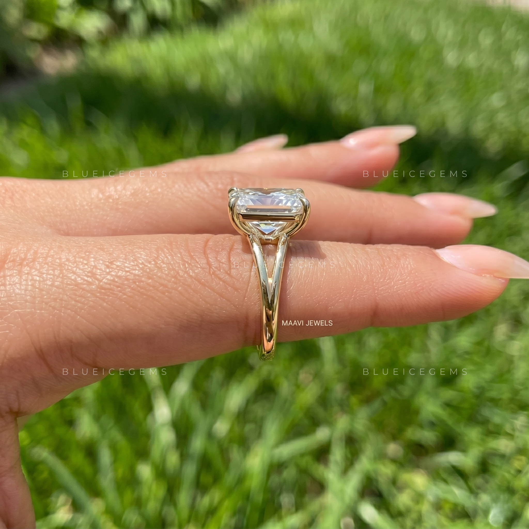 Luminous Horizon Radiant Cut Hidden Halo Split Shank Engagement Ring