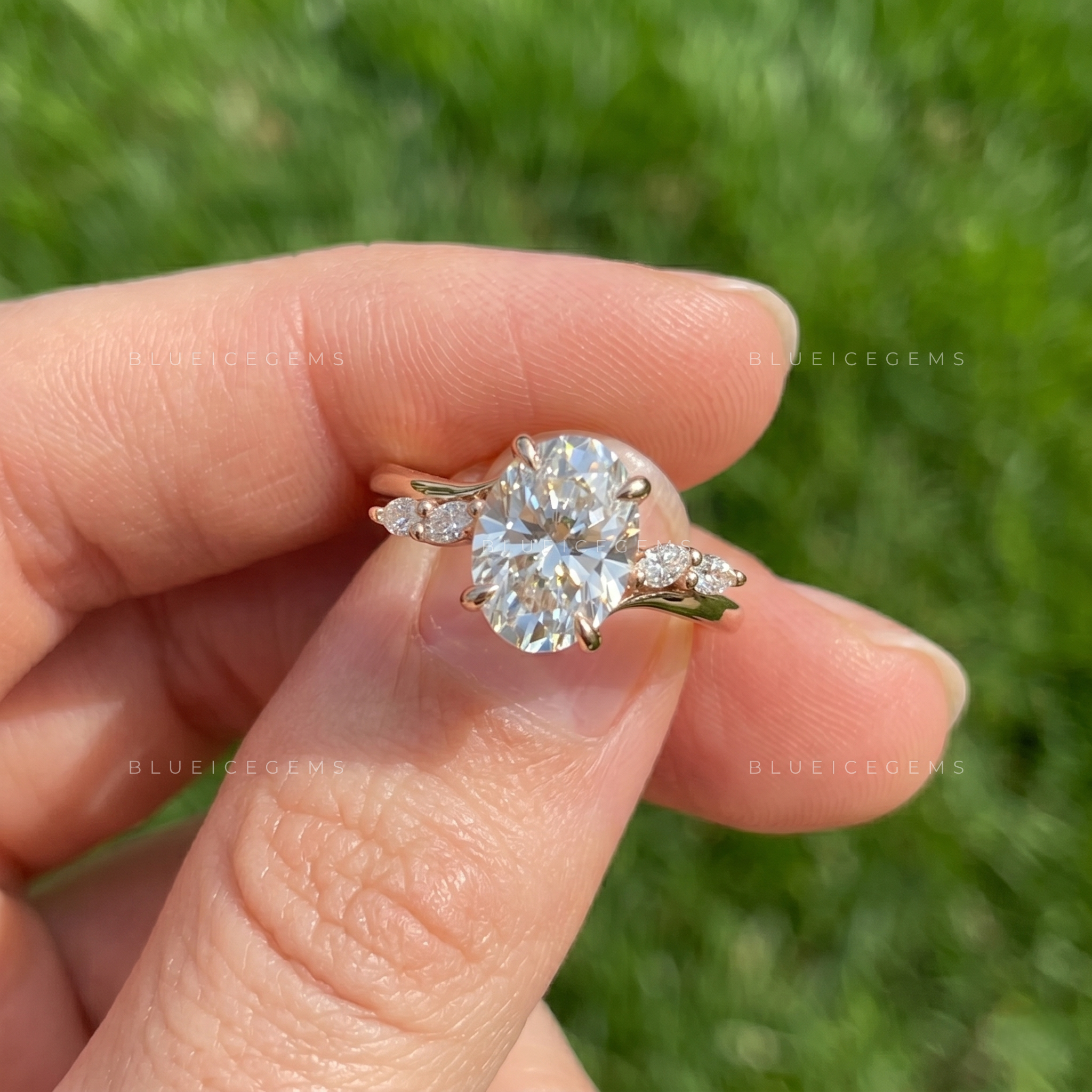 Nature's Grace Oval Cut Marquise Accent Engagement Ring