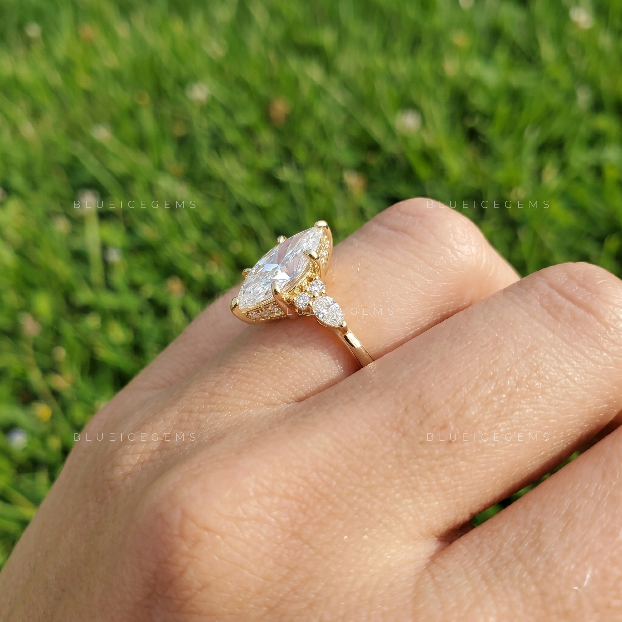 Opulent Harmony Marquise and Round Cluster Accent Engagement Ring