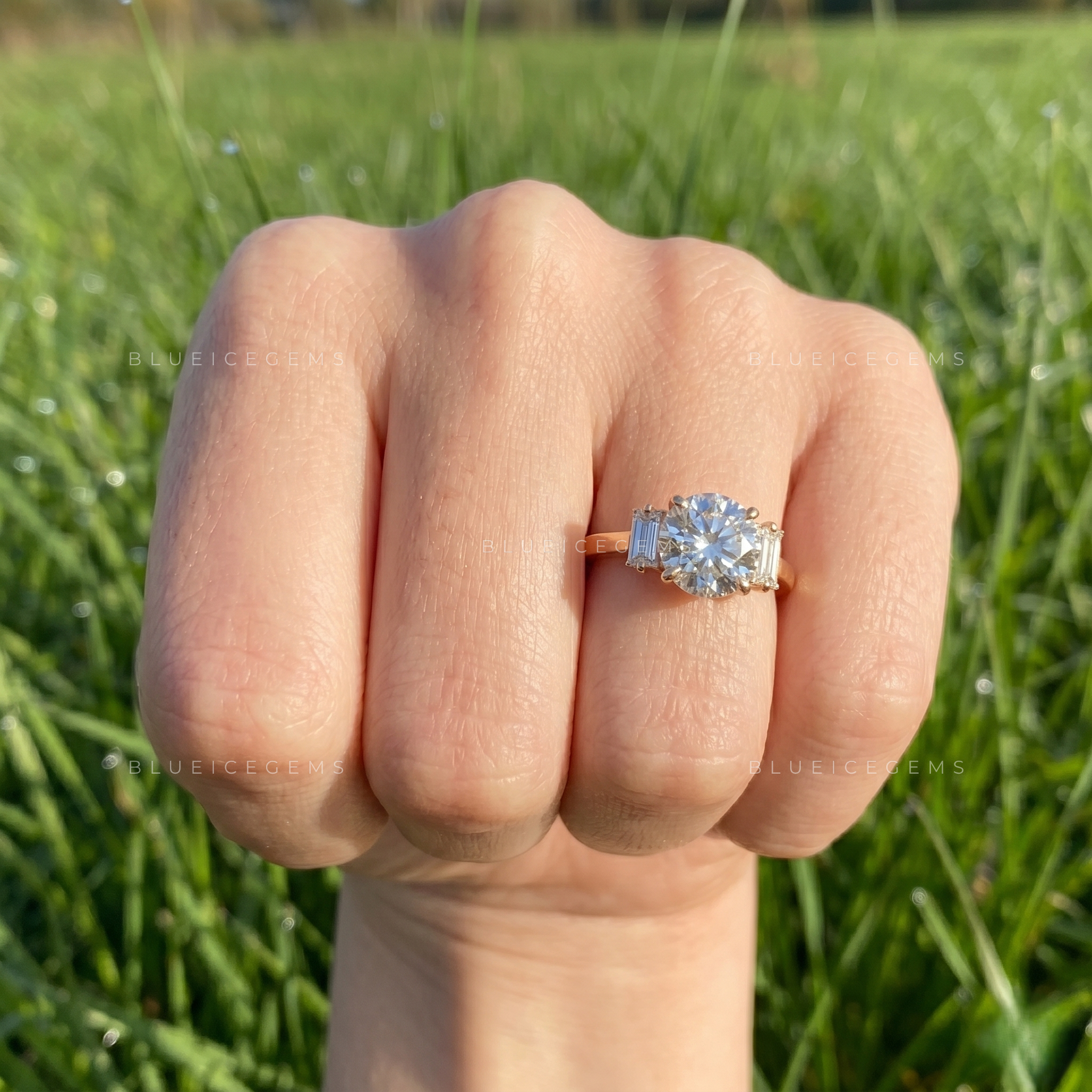 Infinite Elegance Round Brilliant Cut Trilogy Side Baguette Engagement Ring