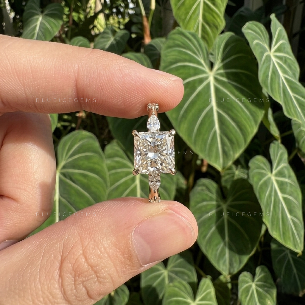 Radiant Cut Hidden Halo Pave Engagement Ring