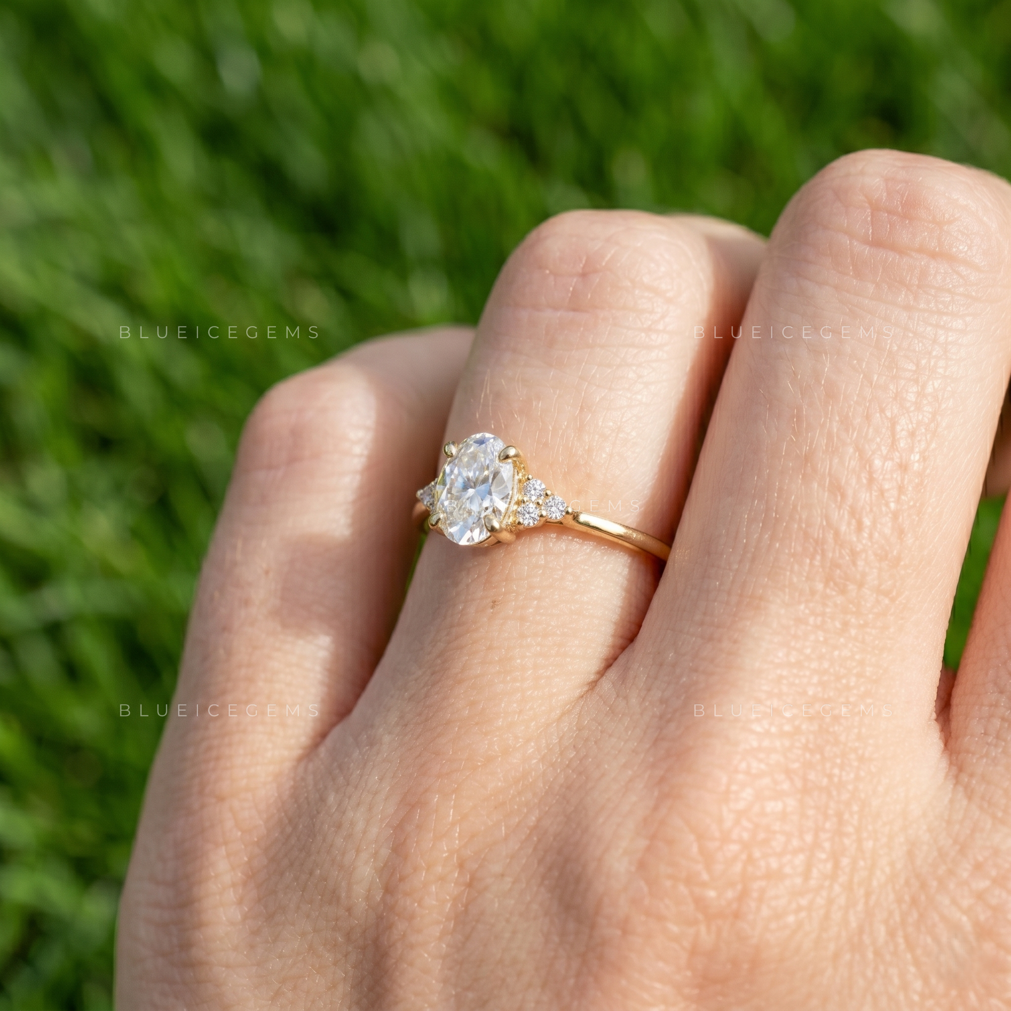 Elara Oval Cut Radiant Cluster Simulated Diamond Engagement Ring
