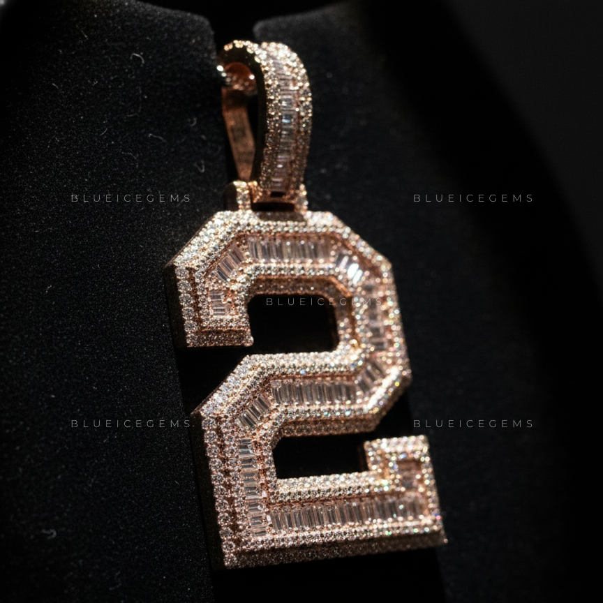 The "NUMBER 2" Architectural Elite: Baguette Mosaic & Multi-Tiered Block Pendant