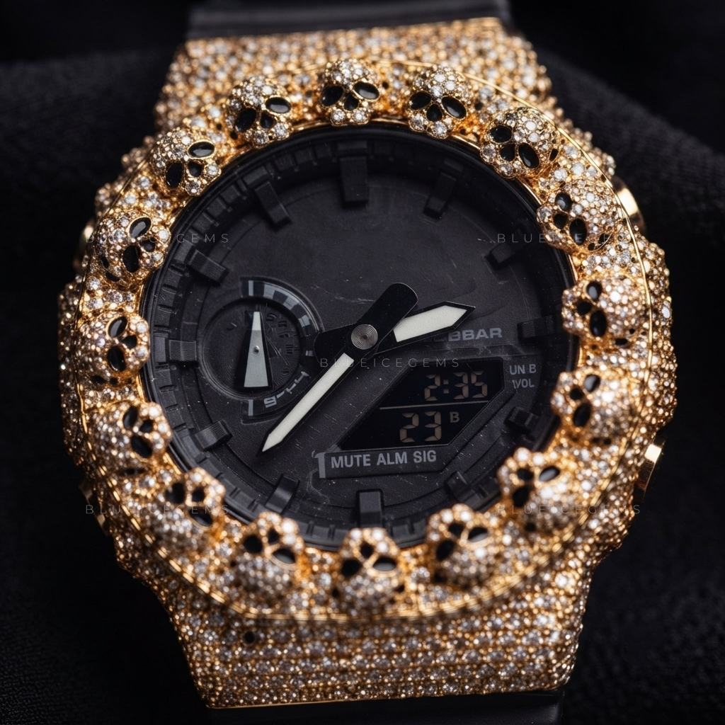 Golden Skull Phantom Iced Bezel – VVS Moissanite